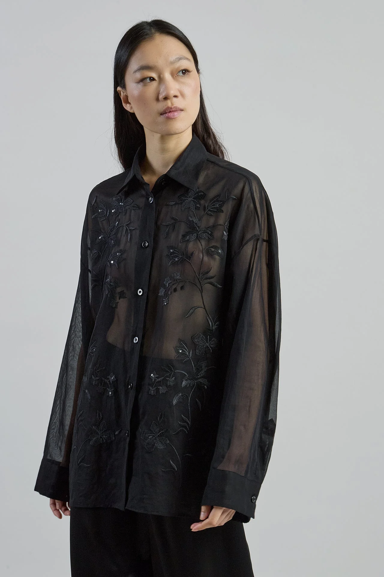 Women's Japanese Cotton Gauze Shirt with Embroidery | Eleventy - Image 2