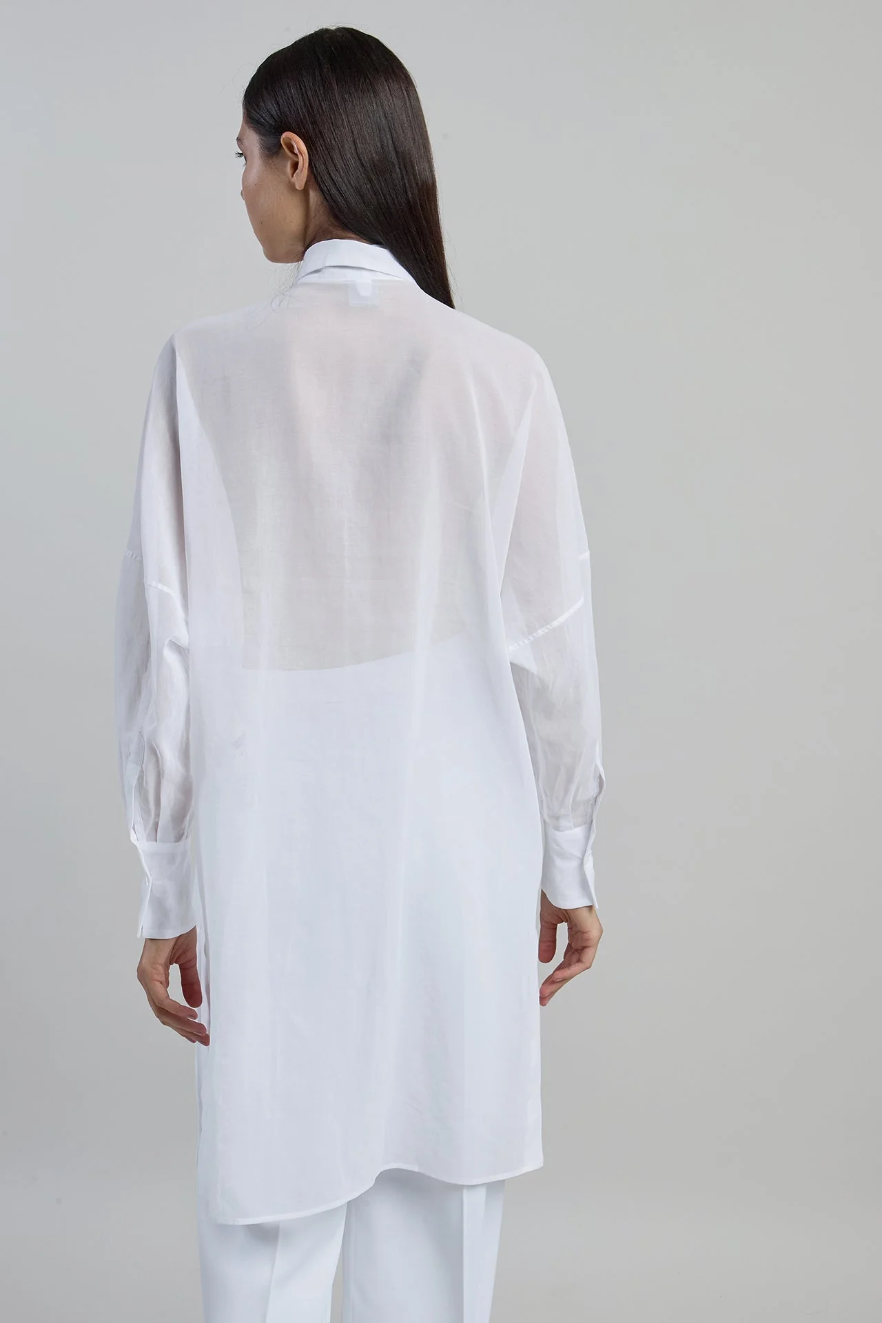 Women's Japanese Cotton Gauze Long Shirt with Plastron | Eleventy - Image 3