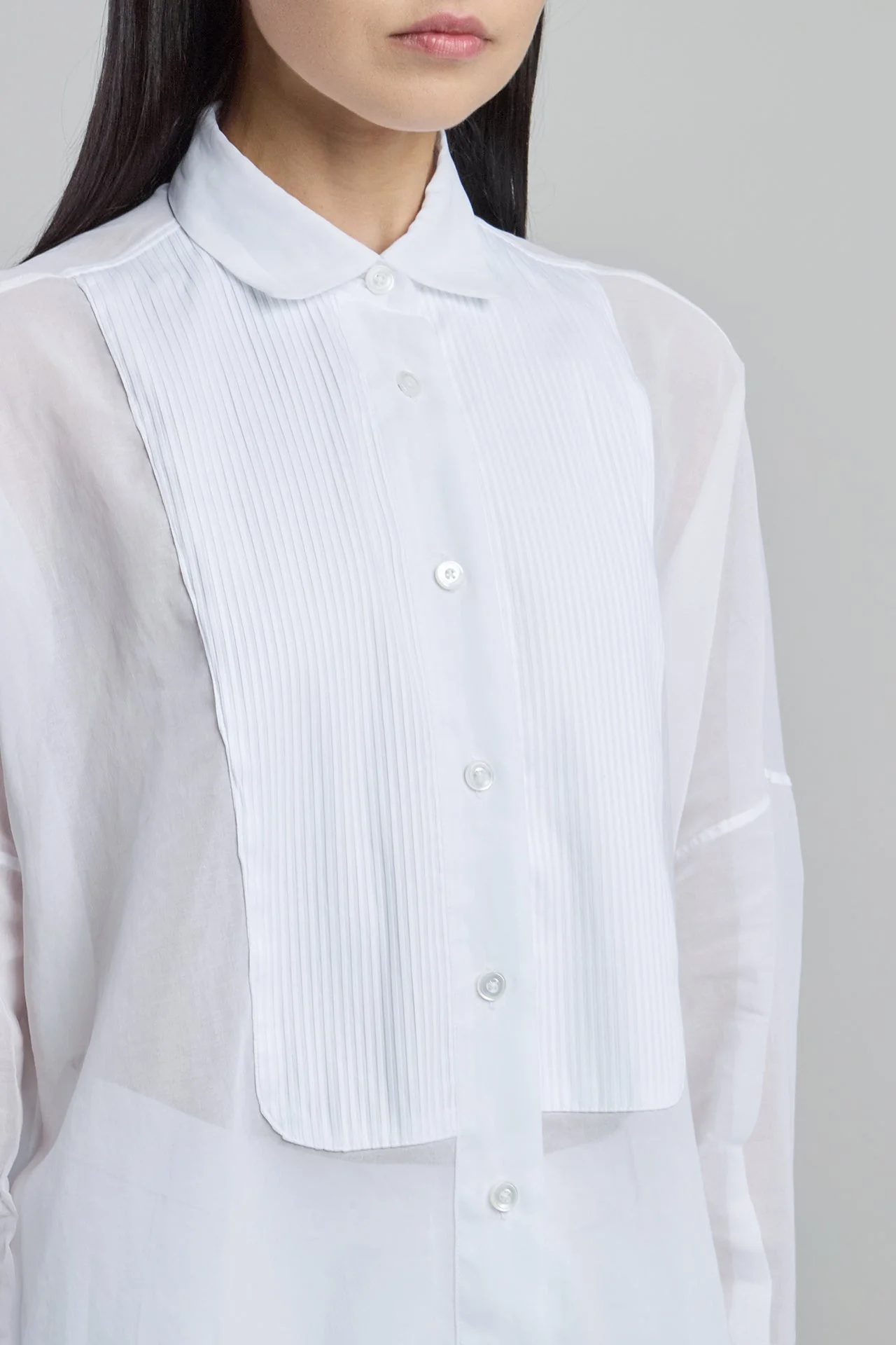 Women's Japanese Cotton Gauze Long Shirt with Plastron | Eleventy - Image 4