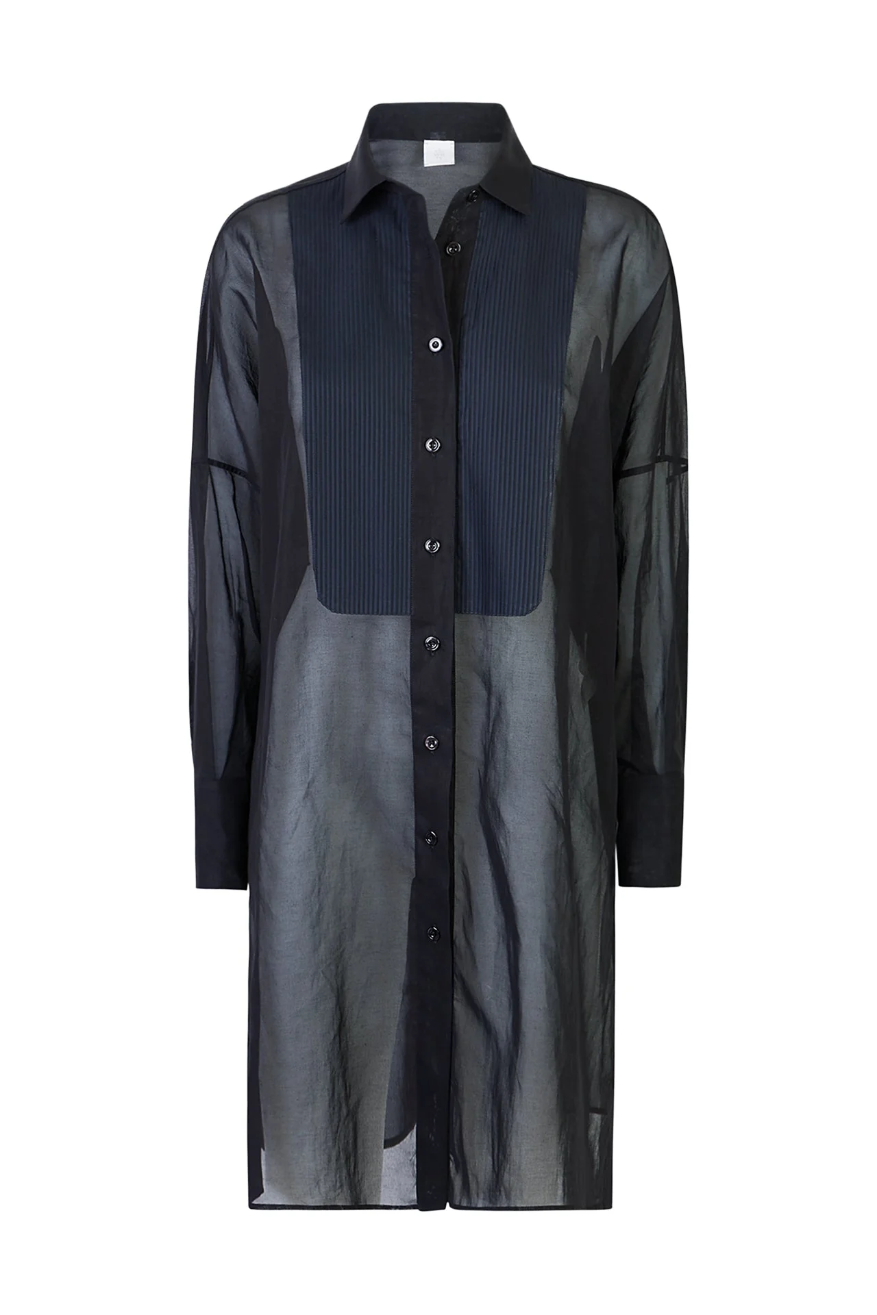 Women's Japanese Cotton Gauze Long Shirt with Plastron | Eleventy - Image 5