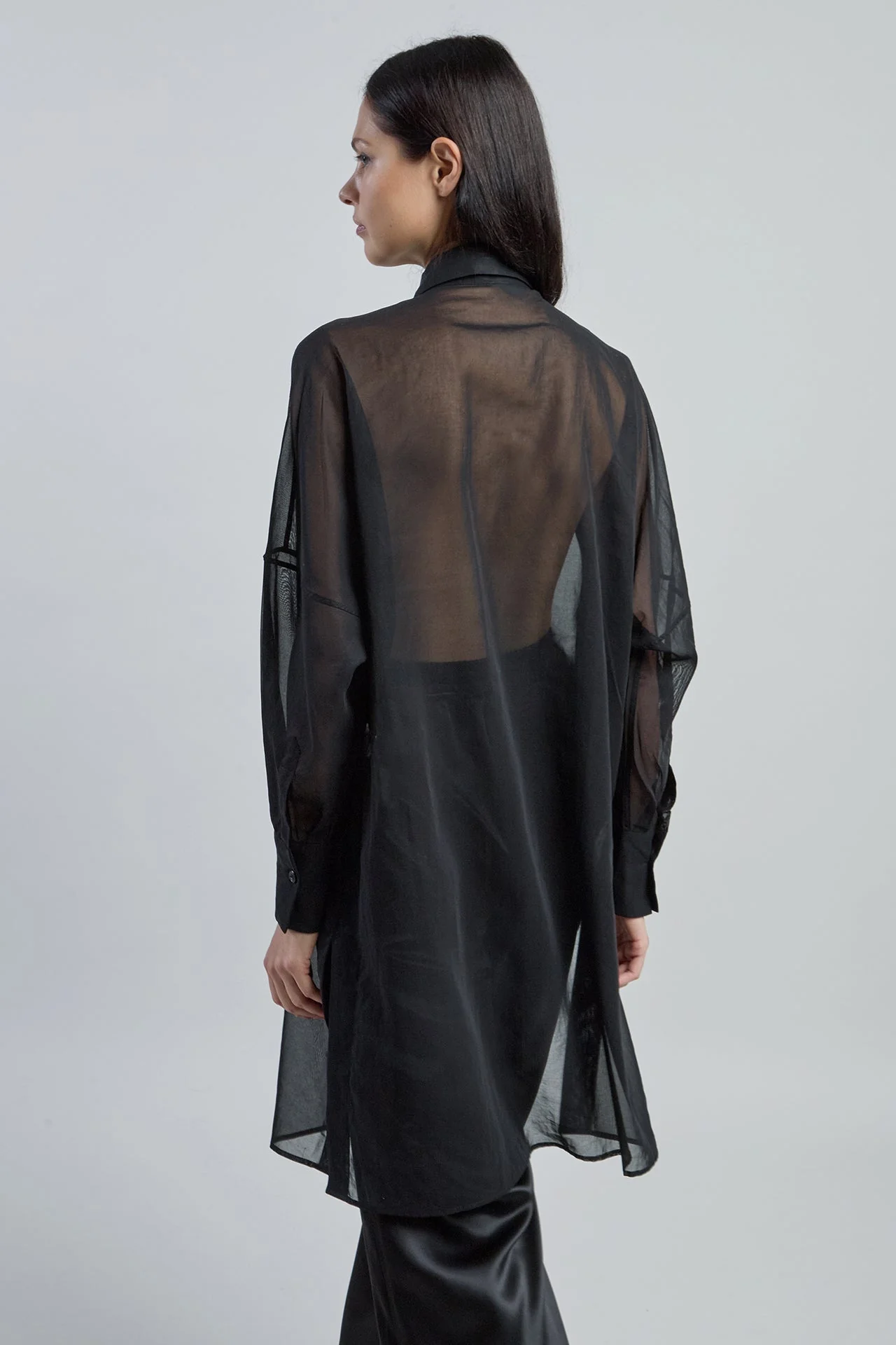 Women's Japanese Cotton Gauze Long Shirt with Plastron | Eleventy - Image 7