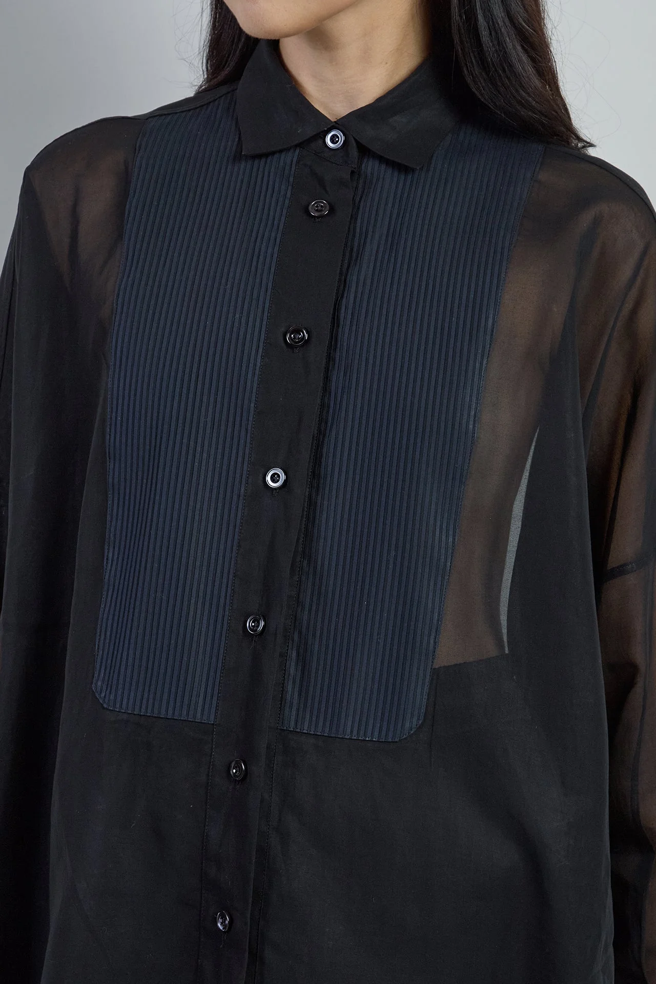 Women's Japanese Cotton Gauze Long Shirt with Plastron | Eleventy - Image 8