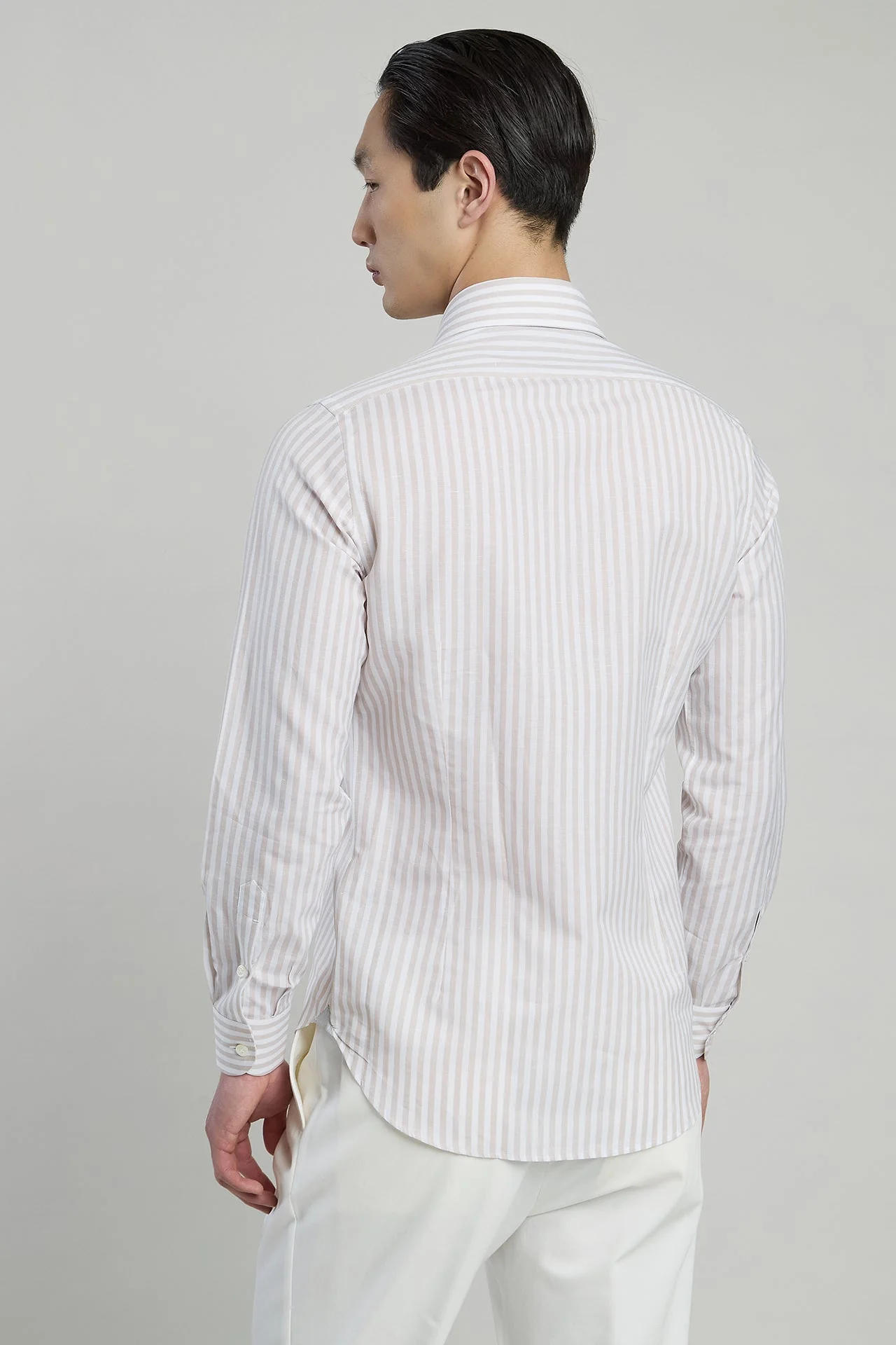 Men's Slim Fit Striped Cotton and Linen Shirt | Eleventy - Image 3