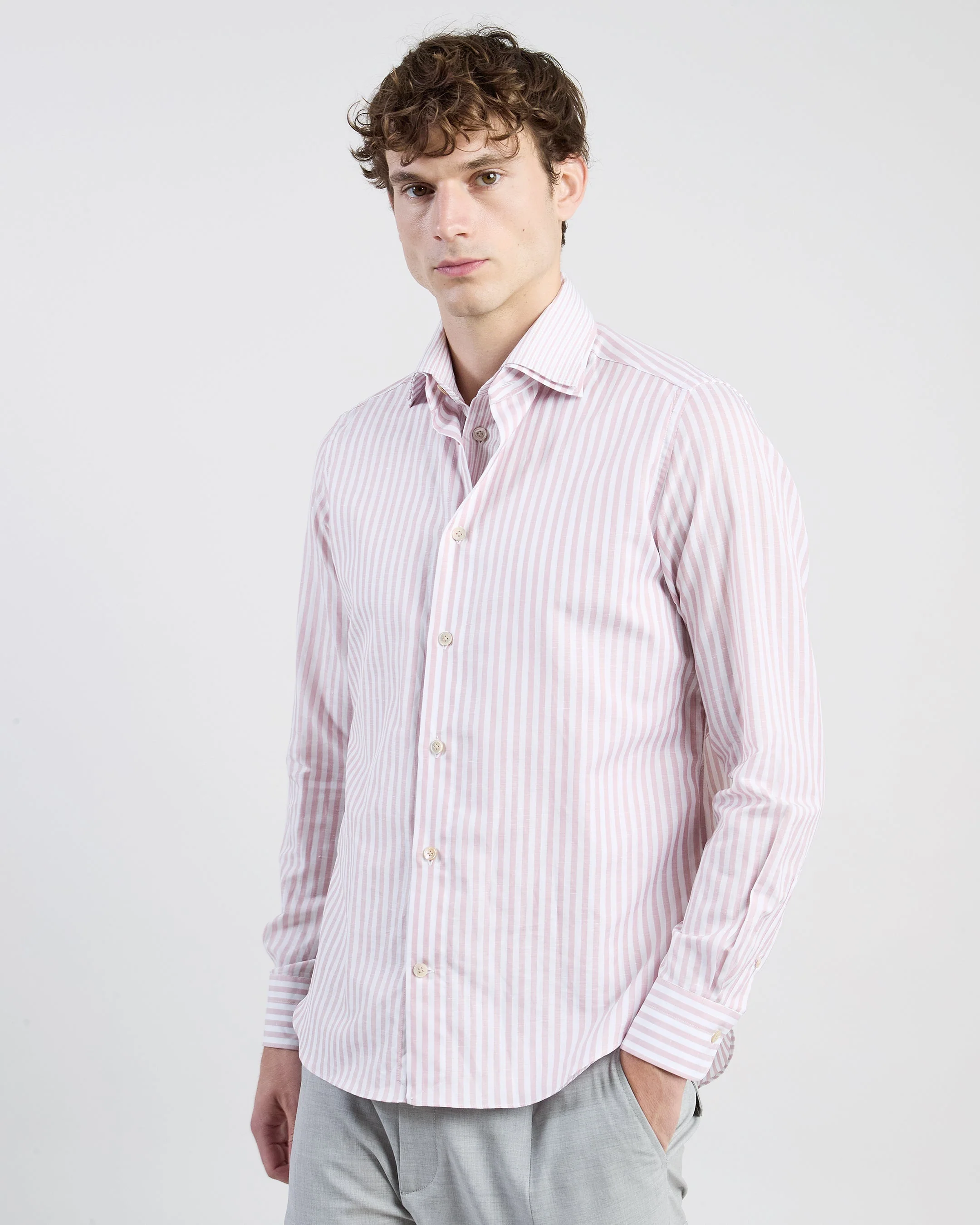 Men's Dandy Double Collar Striped Cotton and Linen Shirt | Eleventy - Image 2