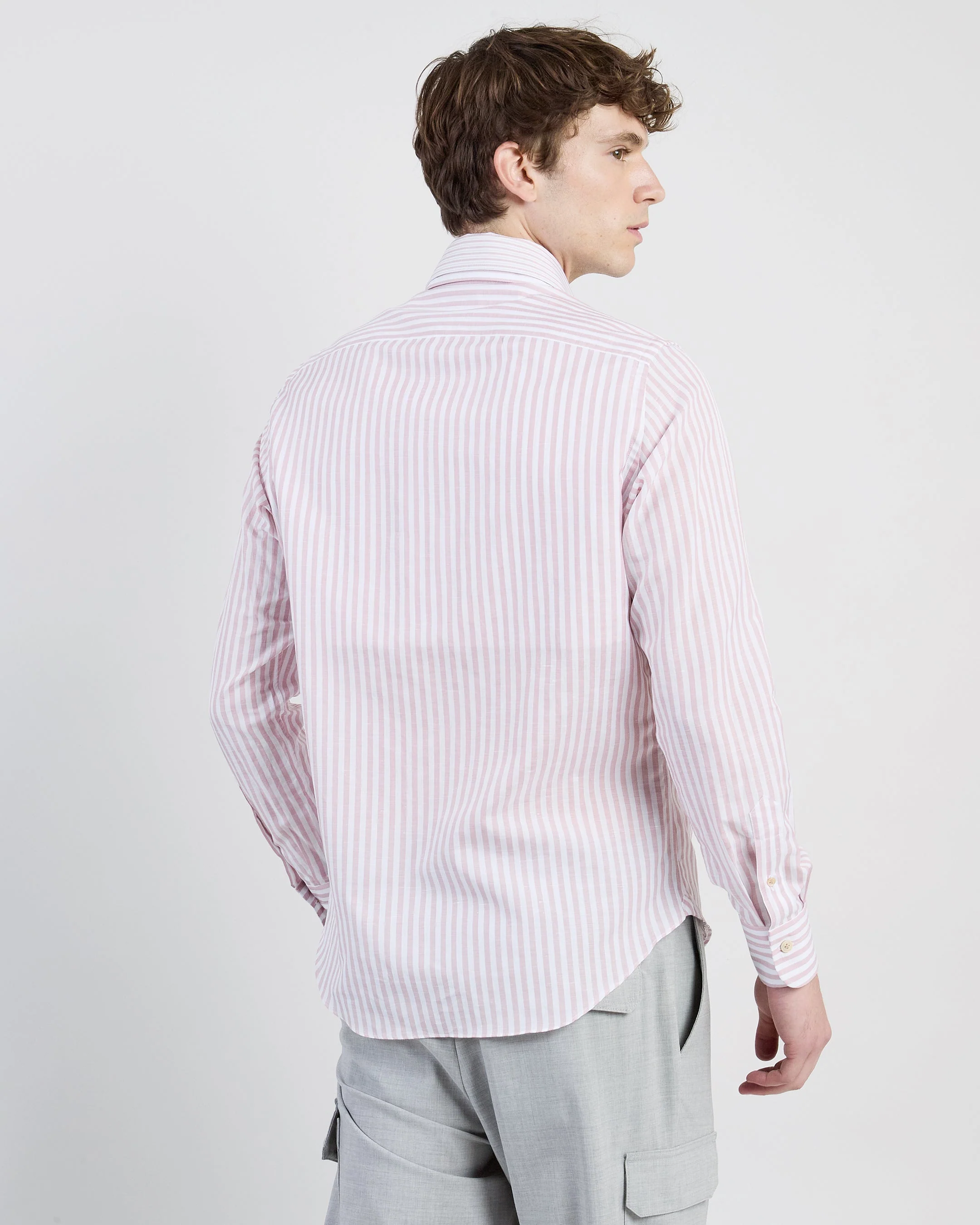Men's Dandy Double Collar Striped Cotton and Linen Shirt | Eleventy - Image 3