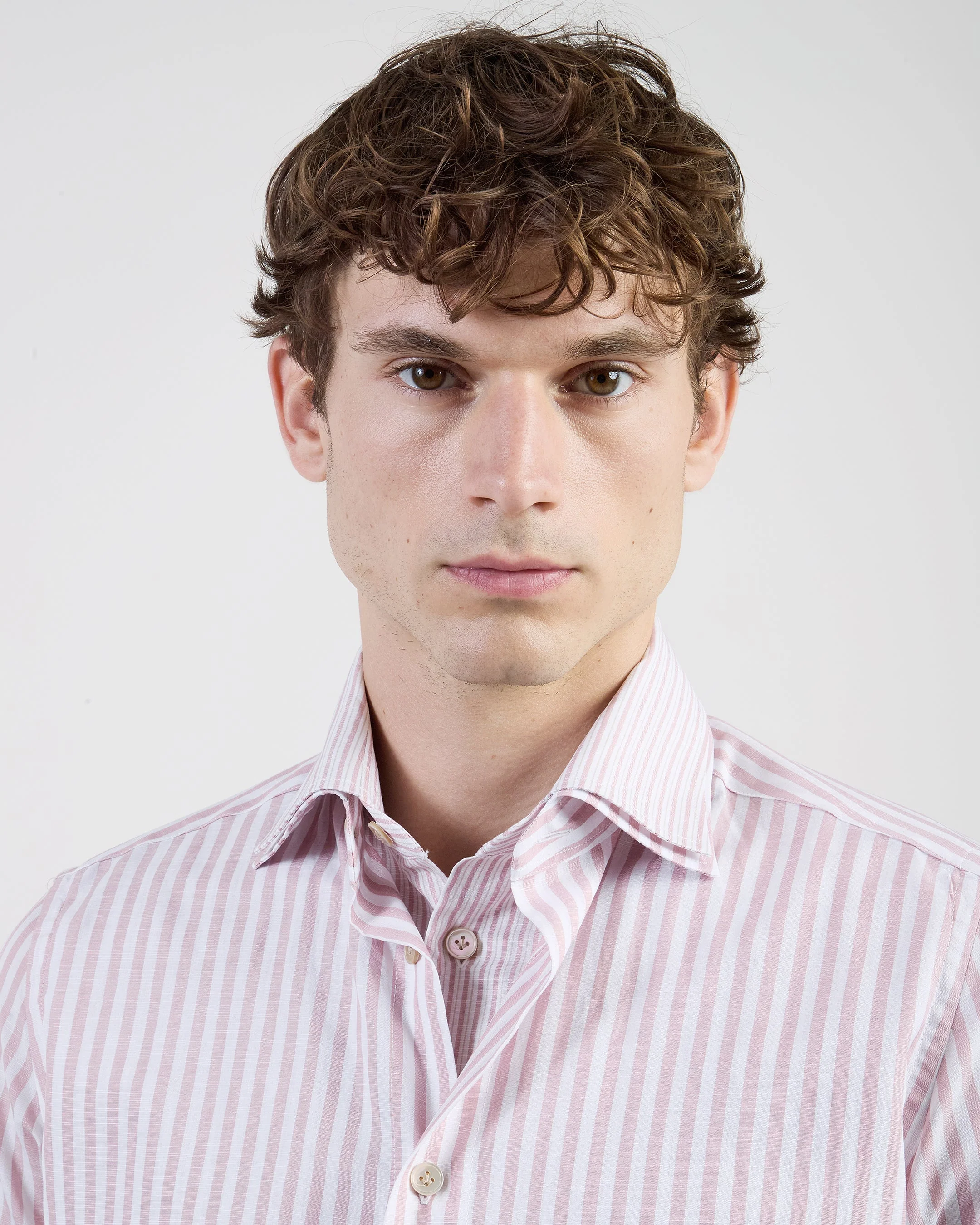 Men's Dandy Double Collar Striped Cotton and Linen Shirt | Eleventy - Image 4