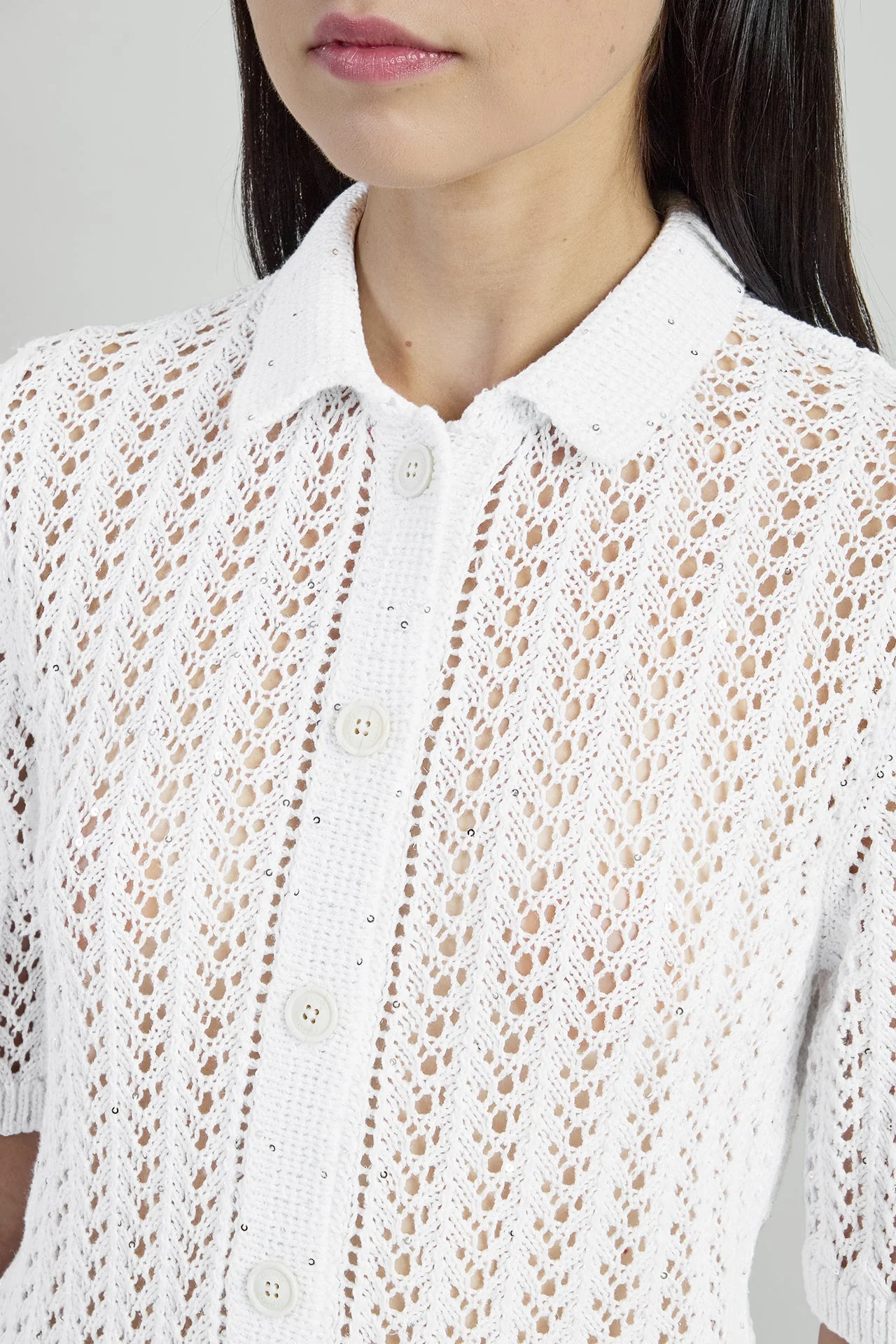 Women's Cotton Linen Knitted Shirt with Sequins | Eleventy - Image 4
