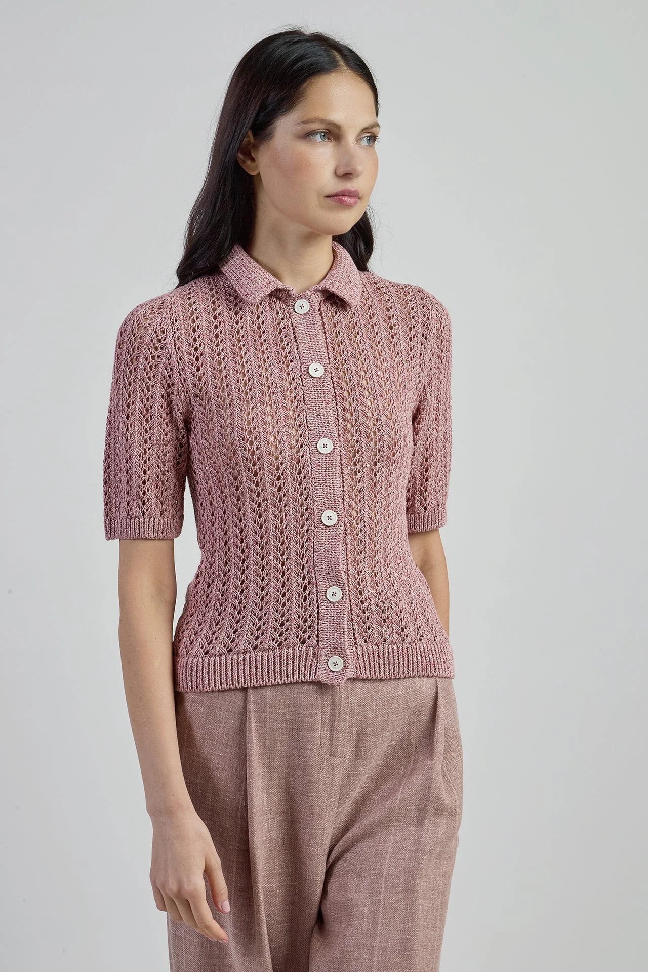 Women's Cotton Linen Knitted Shirt with Sequins | Eleventy - Image 6