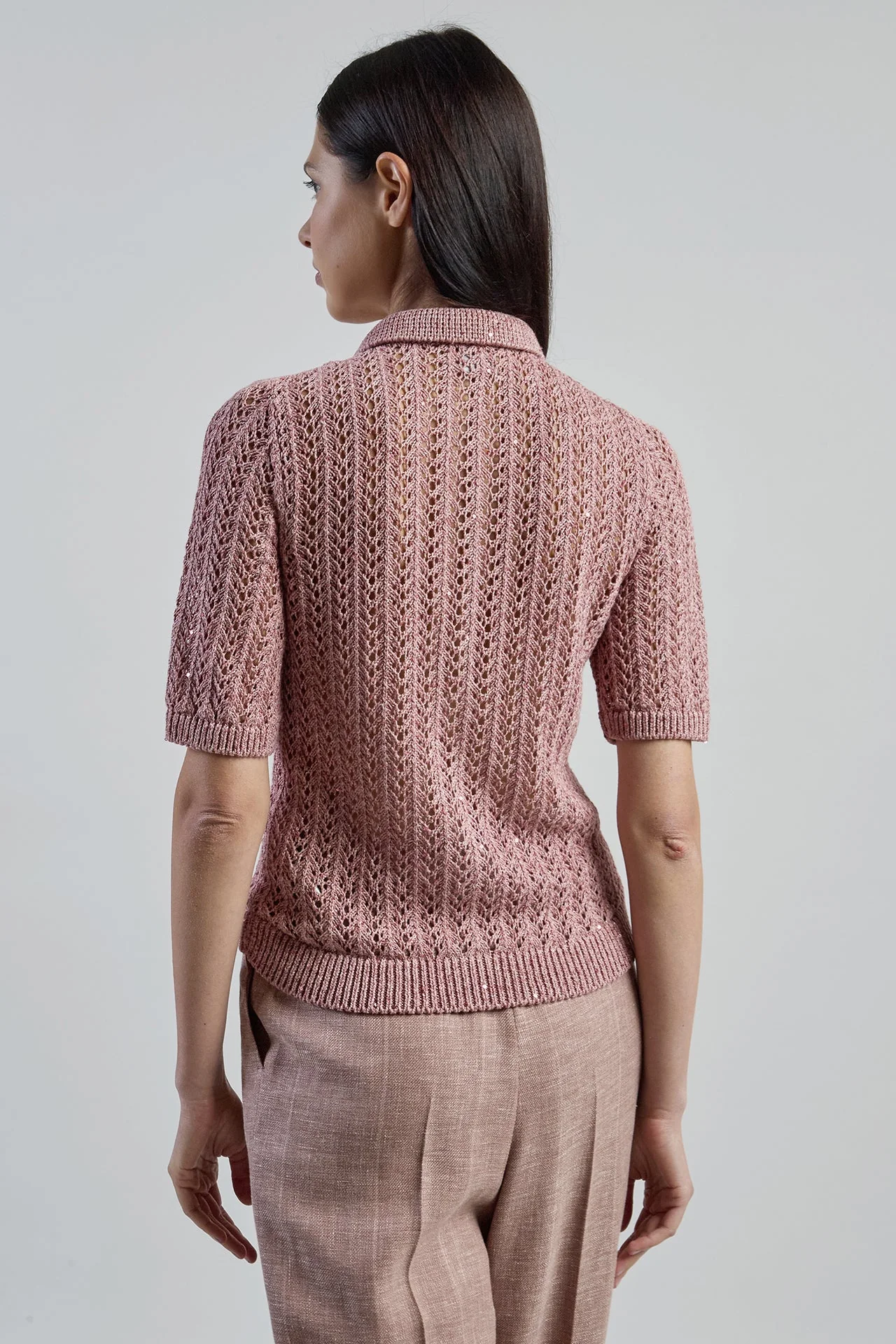 Women's Cotton Linen Knitted Shirt with Sequins | Eleventy - Image 7