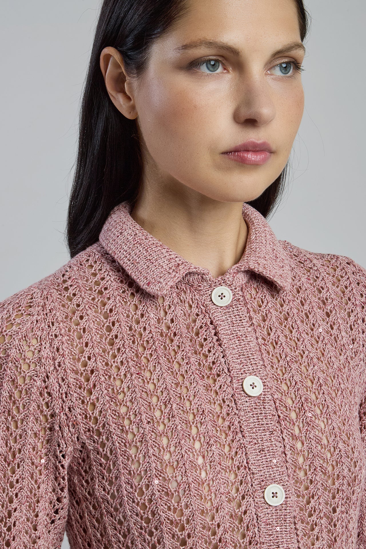 Women's Cotton Linen Knitted Shirt with Sequins | Eleventy - Image 8