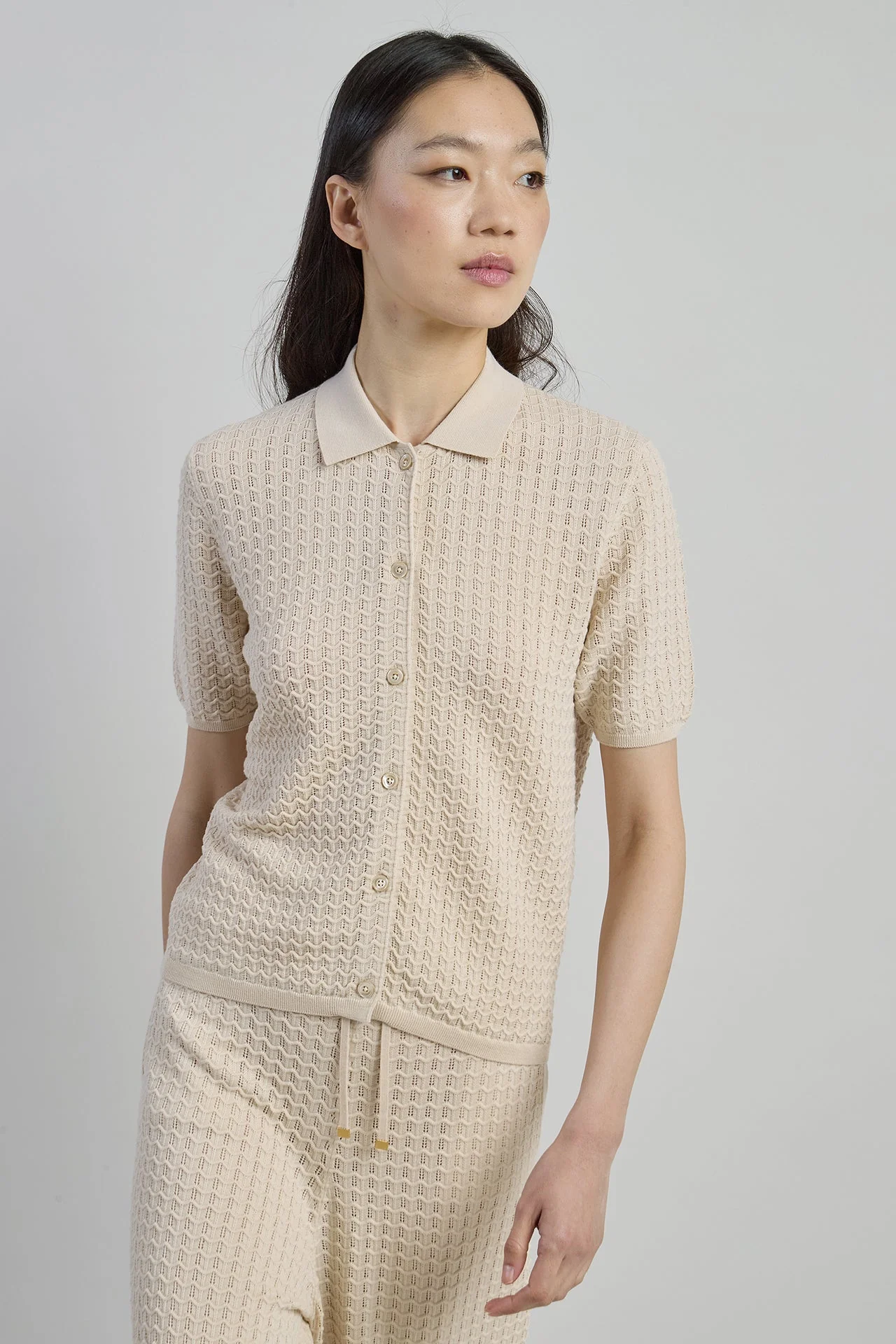 Women's 14 Micron Wool Short Sleeve Knitted Shirt | Eleventy - Image 2