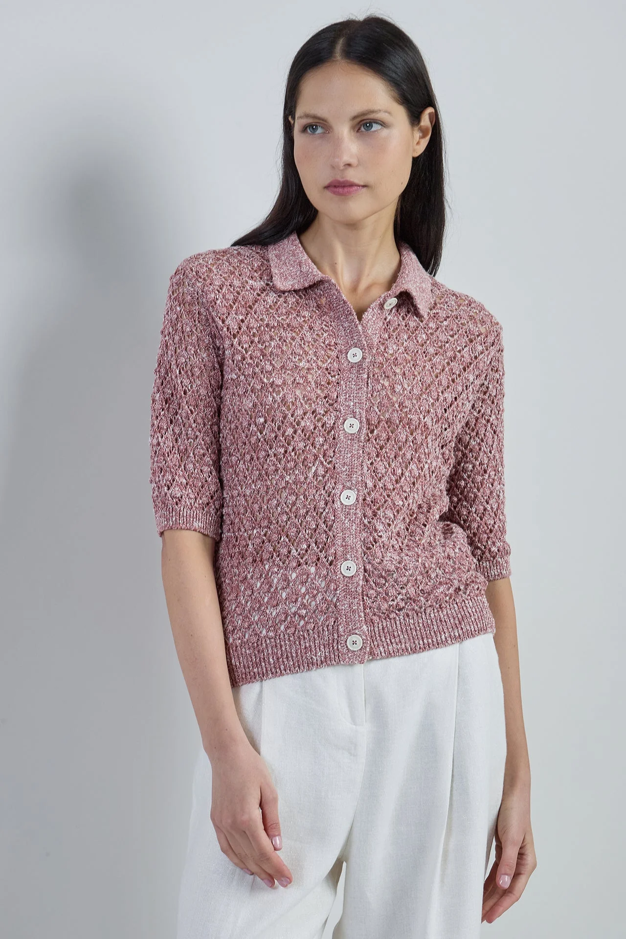 Women's Linen Cotton and Silk Knitted Overshirt | Eleventy - Image 2