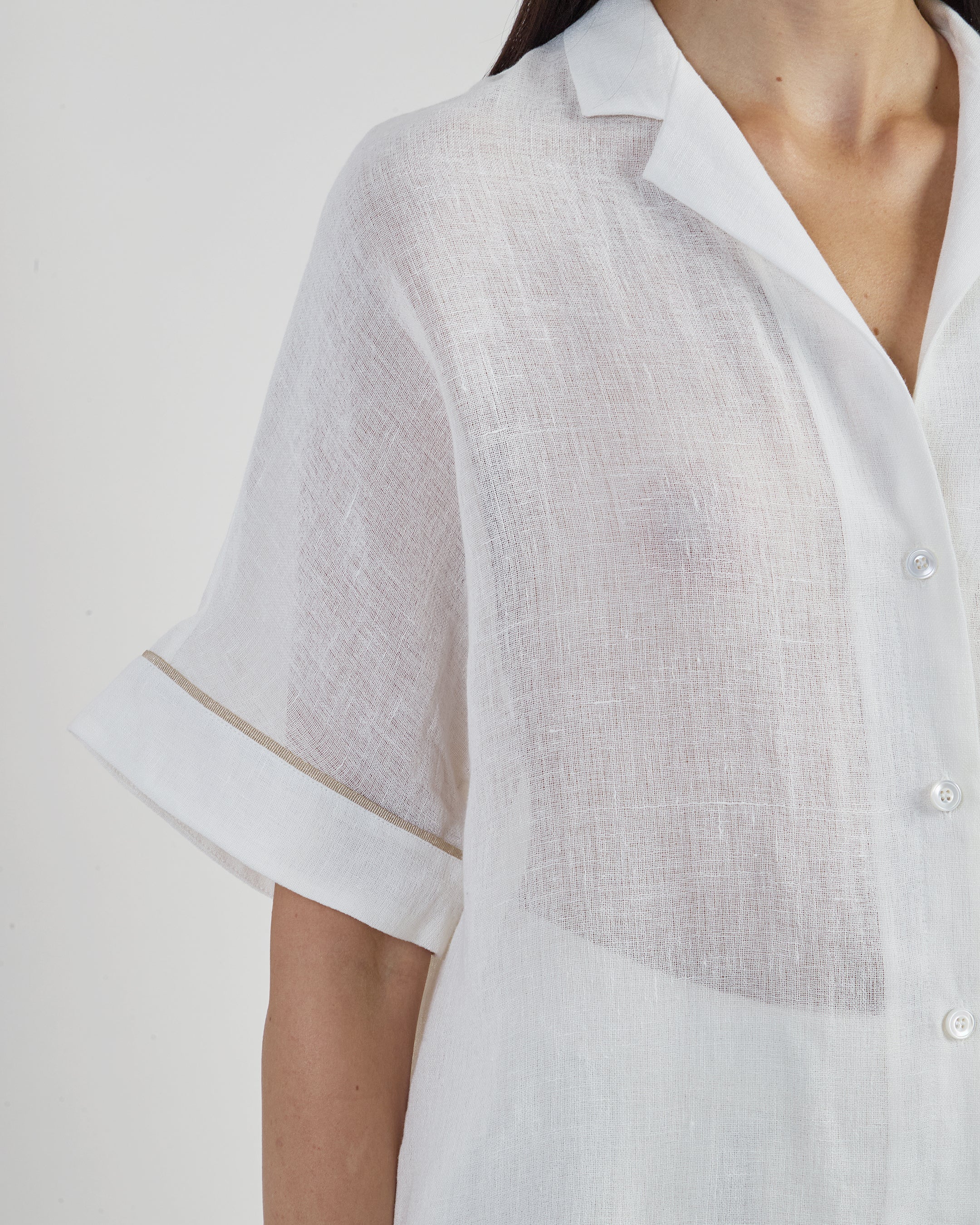 Women's Brushed Linen Short Sleeve Bowling Shirt | Eleventy - Image 4