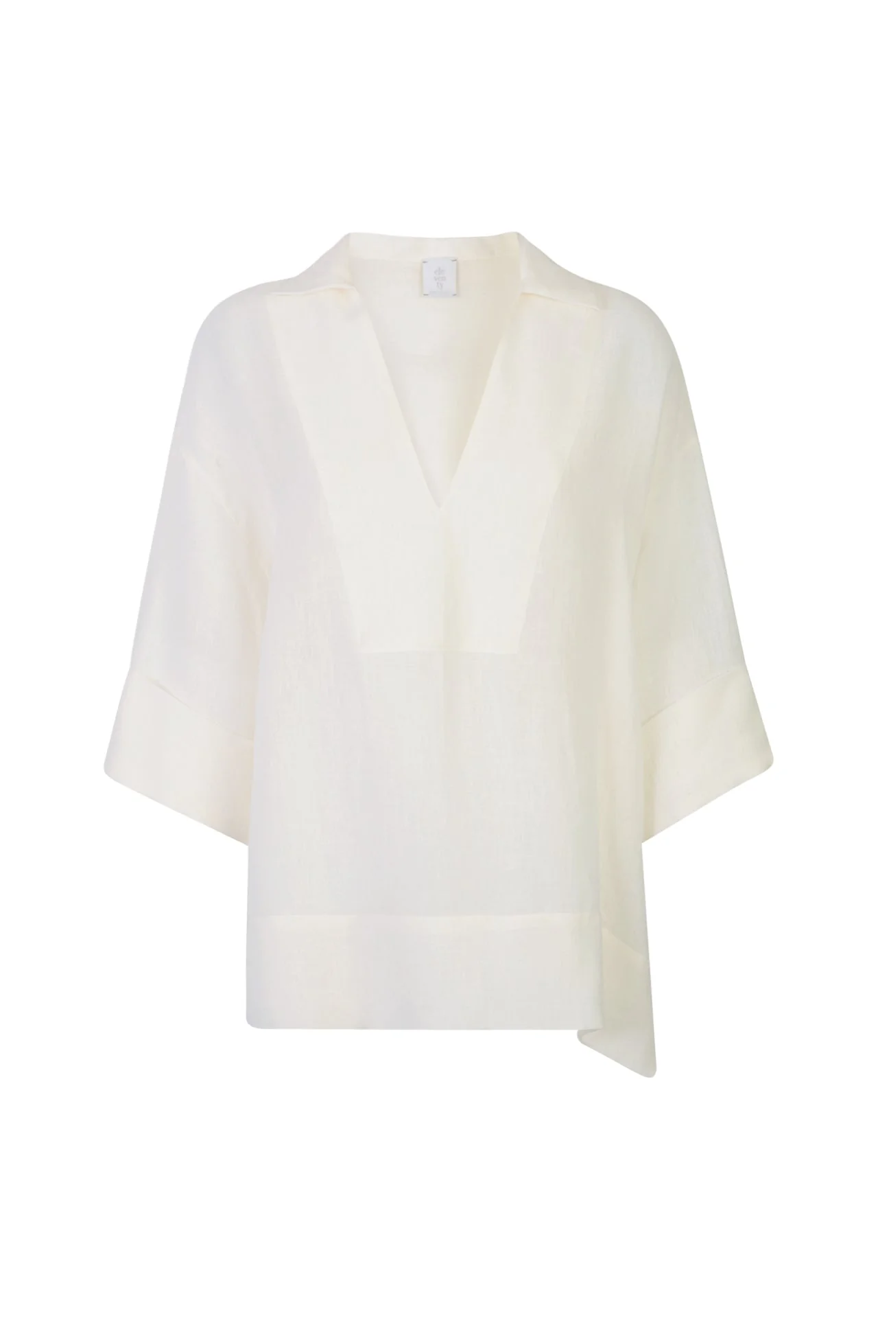 Women's V-Neck Brushed Linen Shirt with Short Sleeves | Eleventy - Image 5