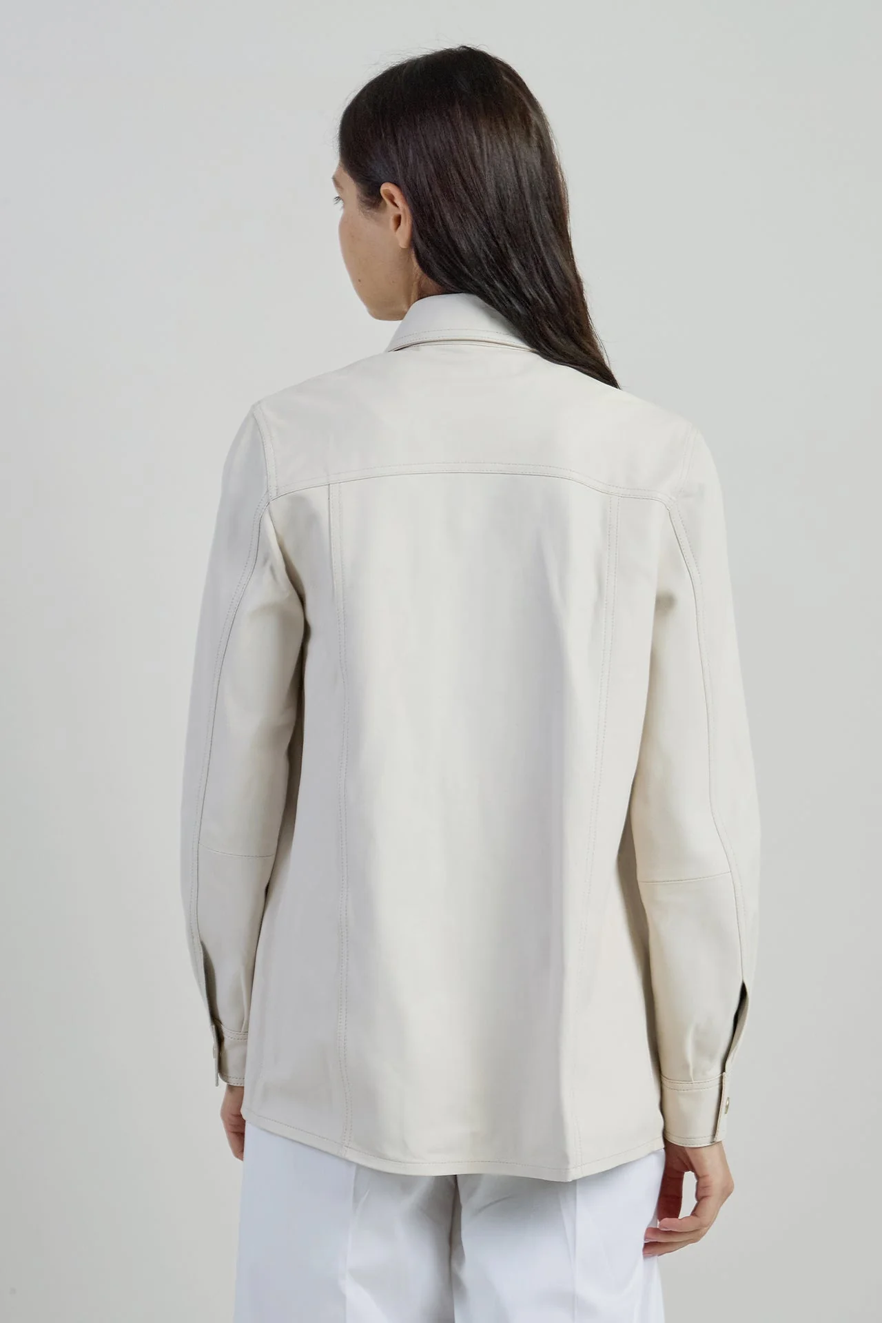 Women's Western-Style Nappa Lambskin and Suede Shirt | Eleventy - Image 3