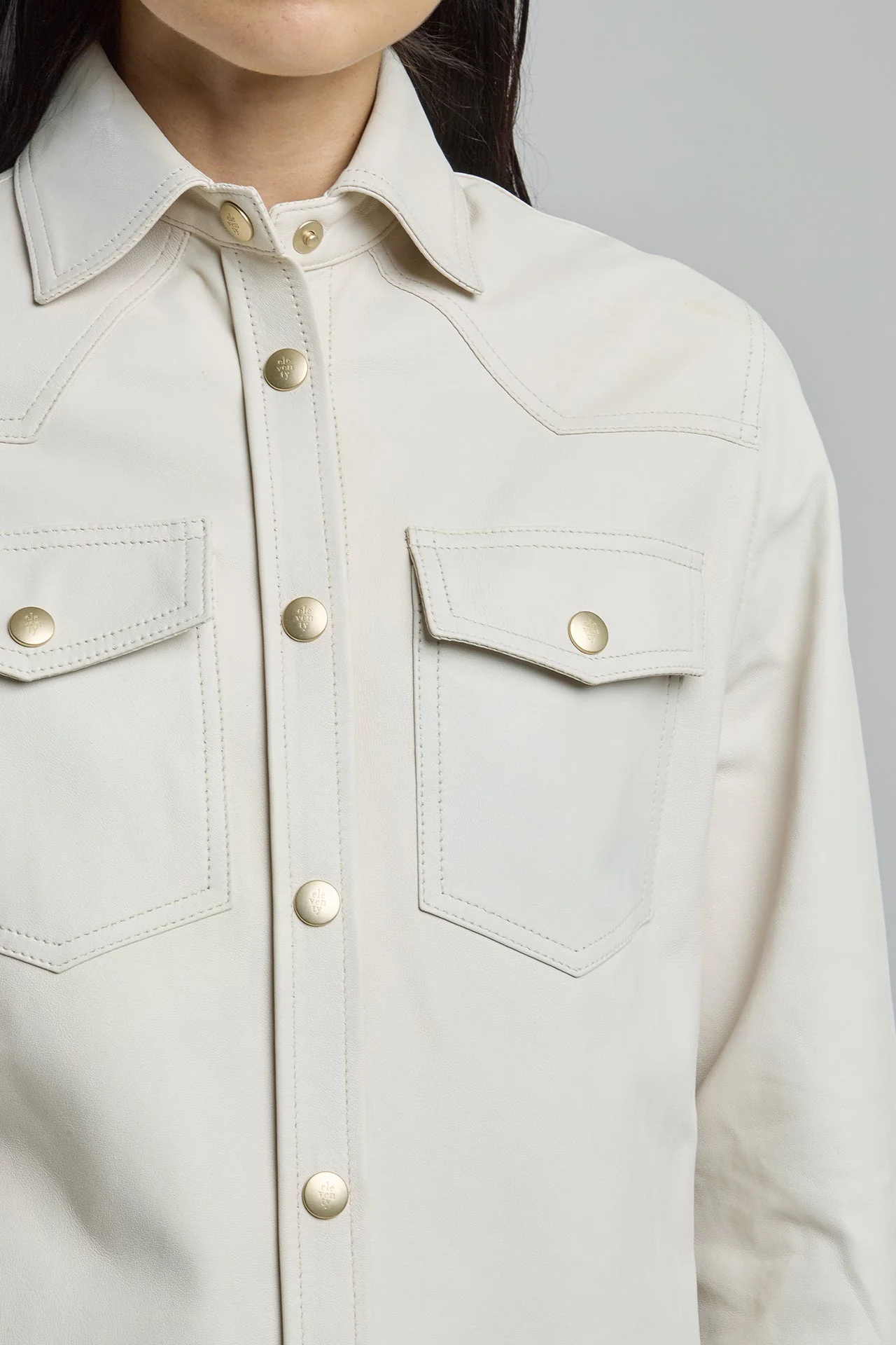 Women's Western-Style Nappa Lambskin and Suede Shirt | Eleventy - Image 4