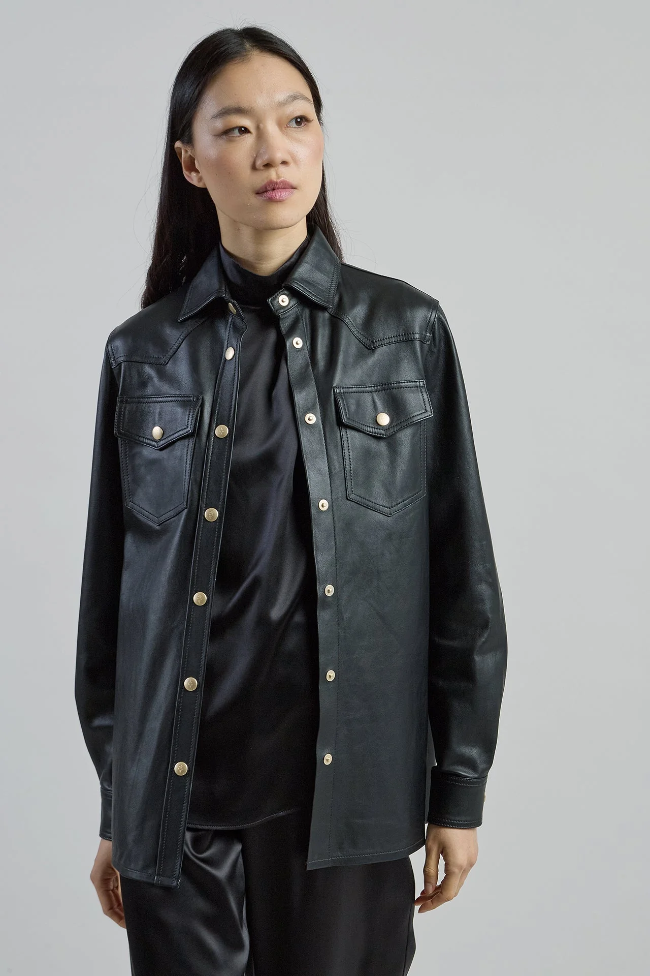 Women's Western-Style Nappa Lambskin and Suede Shirt | Eleventy - Image 6