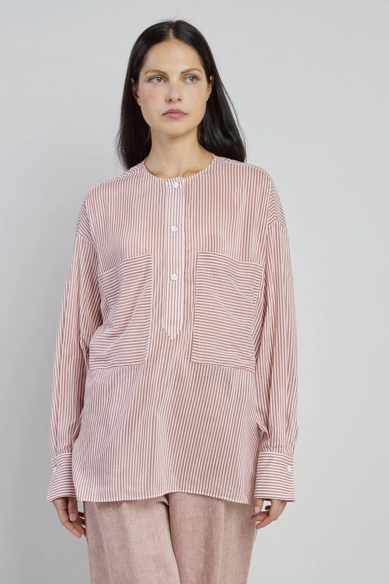 Women's Striped Silk and Cotton Voile Oversized Shirt | Eleventy - Image 2