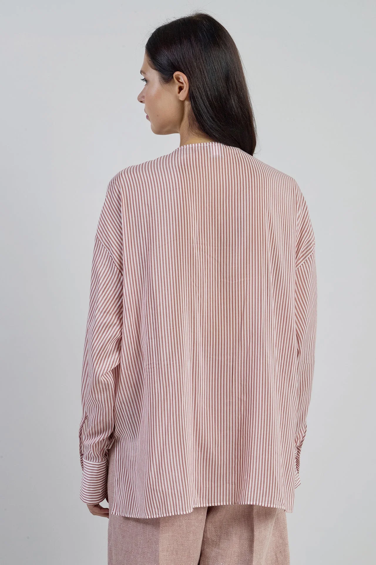 Women's Striped Silk and Cotton Voile Oversized Shirt | Eleventy - Image 3
