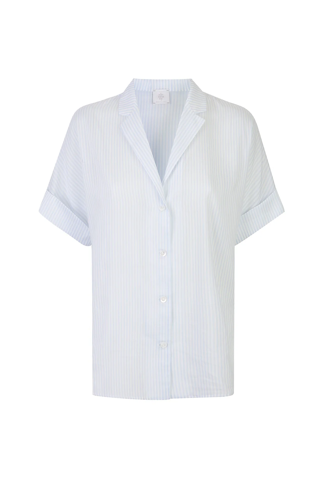 Women's Striped Silk and Cotton Shirt with Bowling Collar | Eleventy