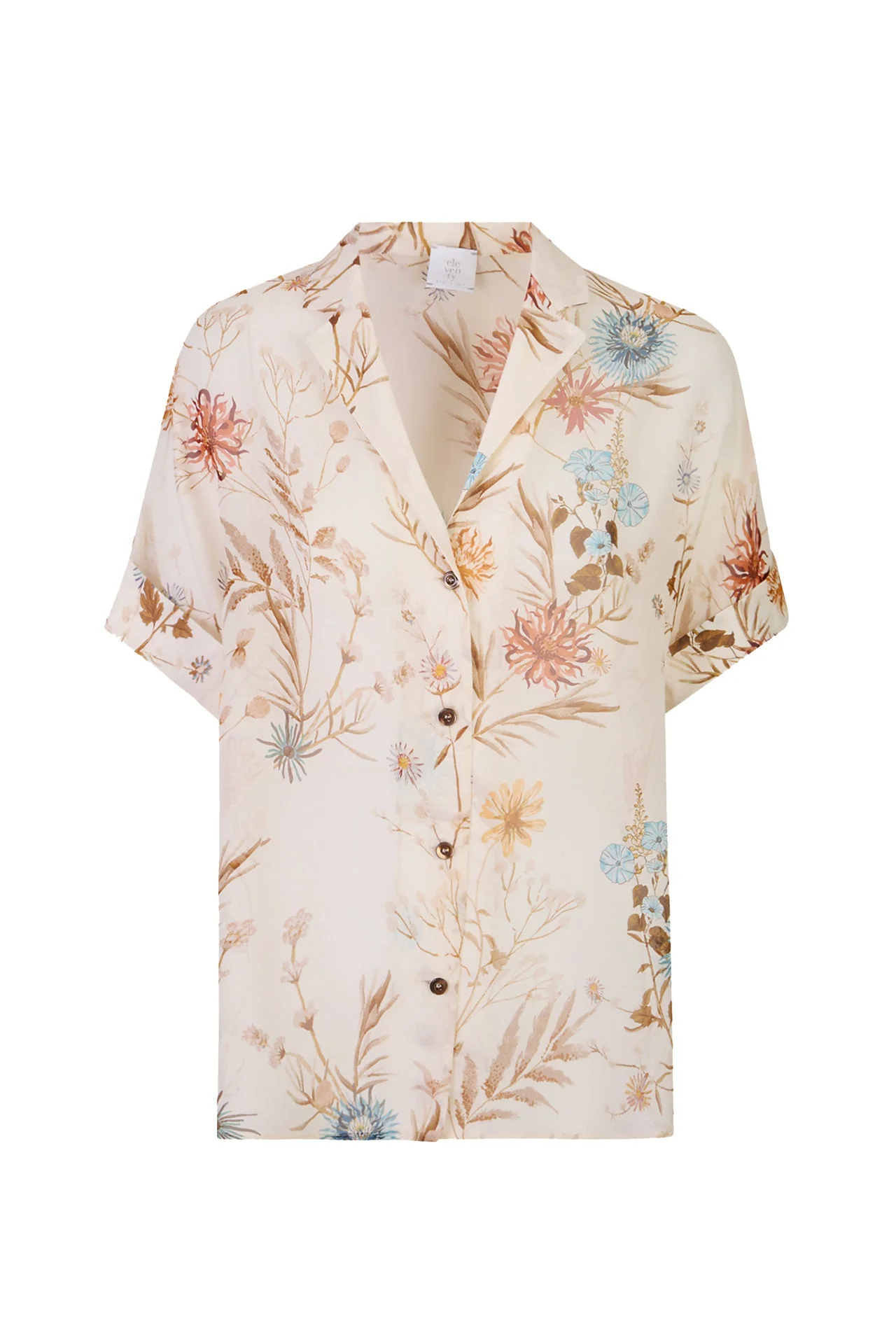 Women's Floral Printed Silk Shirt with Bowling Collar | Eleventy