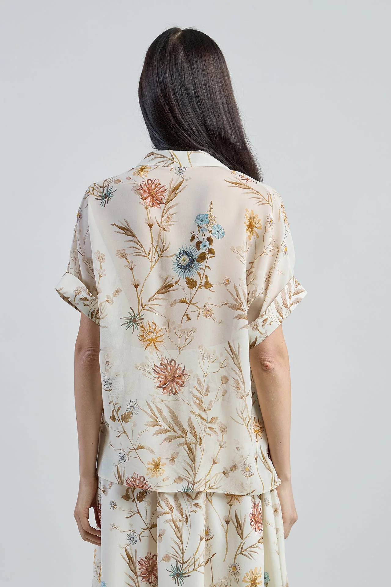 Women's Floral Printed Silk Shirt with Bowling Collar | Eleventy - Image 3