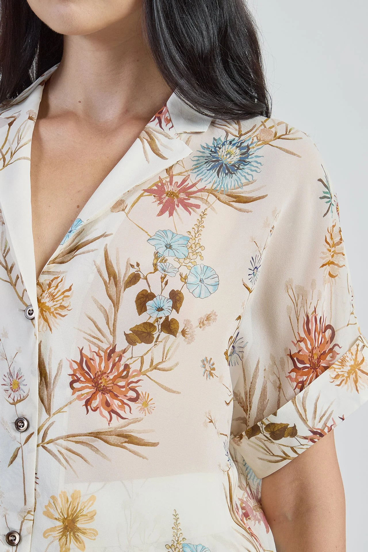 Women's Floral Printed Silk Shirt with Bowling Collar | Eleventy - Image 4