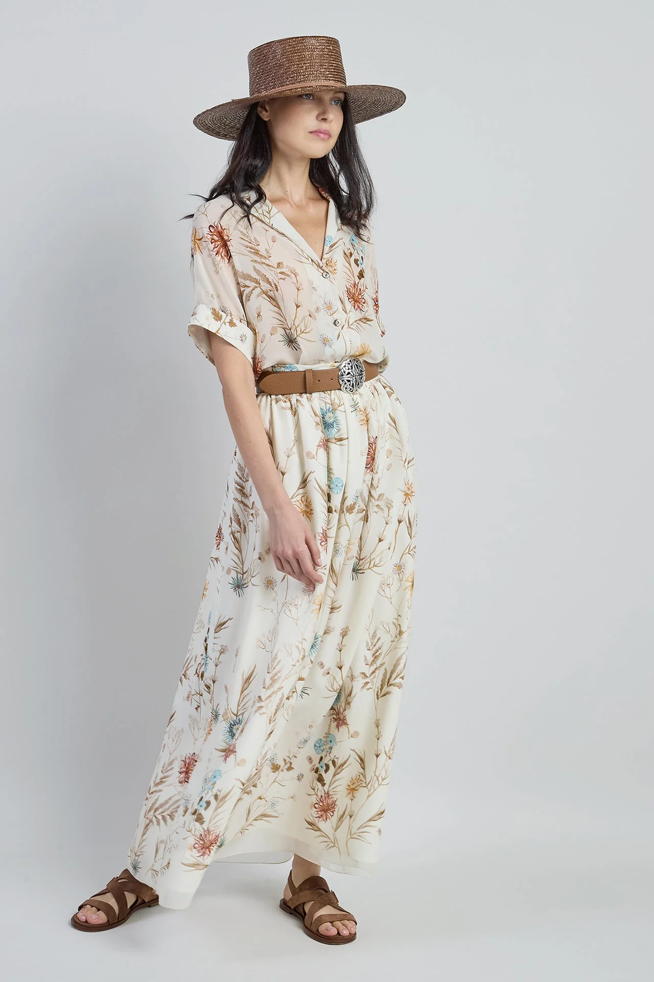 Women's Floral Printed Silk Shirt with Bowling Collar | Eleventy - Image 5
