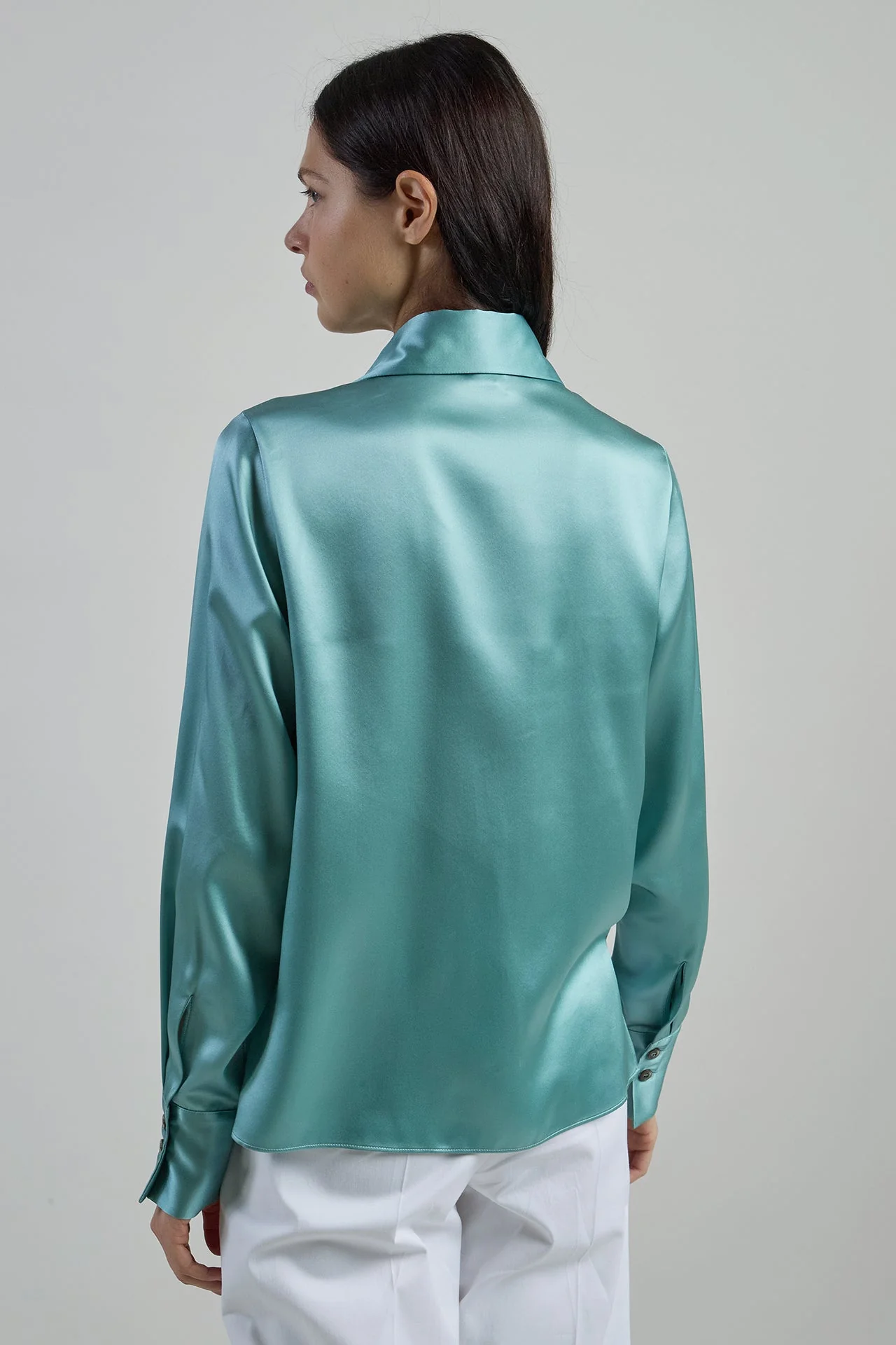 Women's Plain Double Silk Satin Shirt in Comasca Silk | Eleventy - Image 11