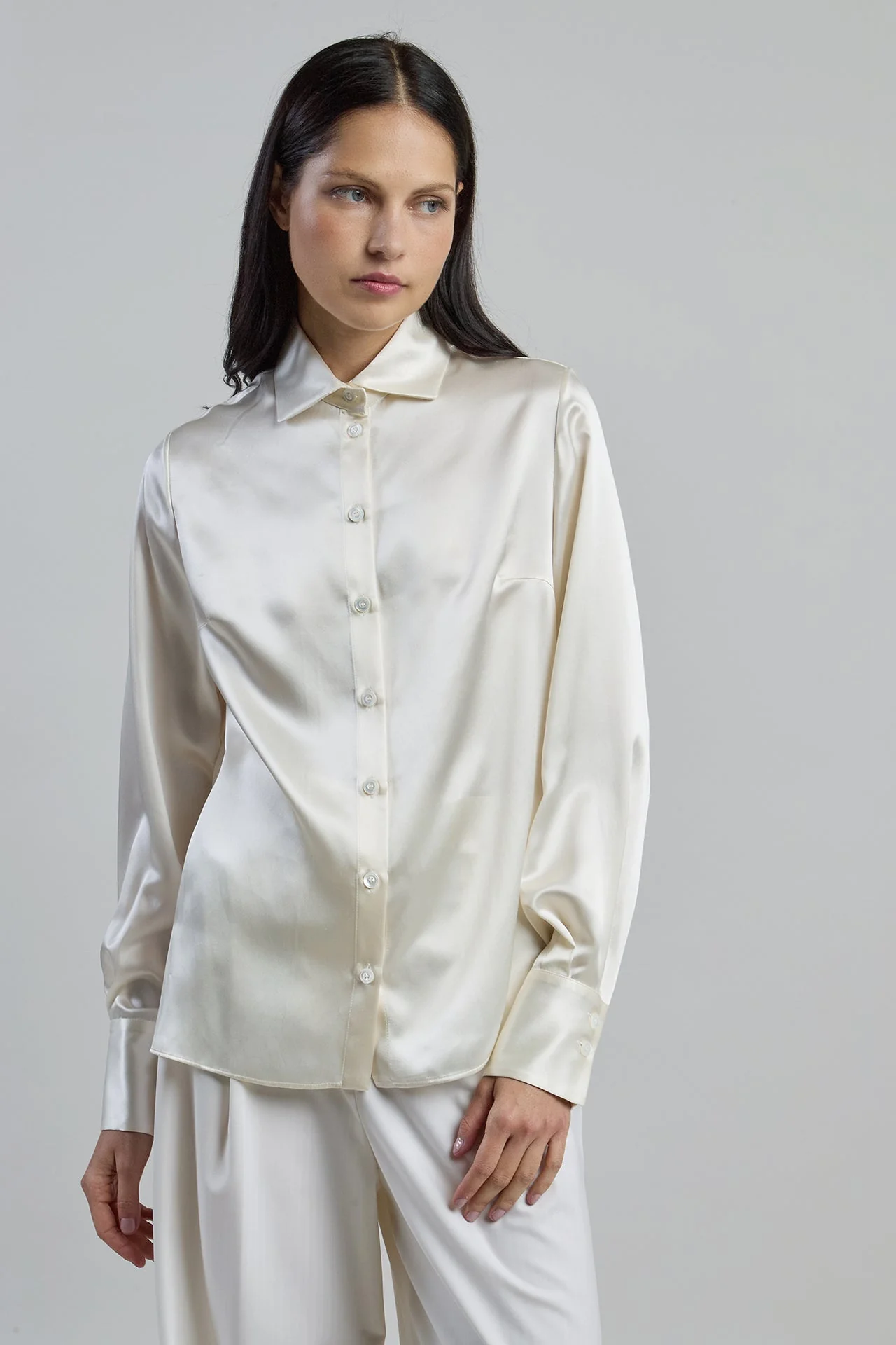 Women's Plain Double Silk Satin Shirt in Comasca Silk | Eleventy - Image 2