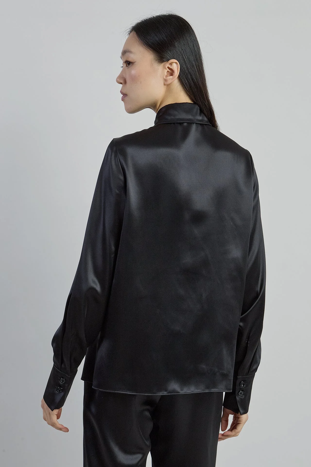 Women's Plain Double Silk Satin Shirt in Comasca Silk | Eleventy - Image 8