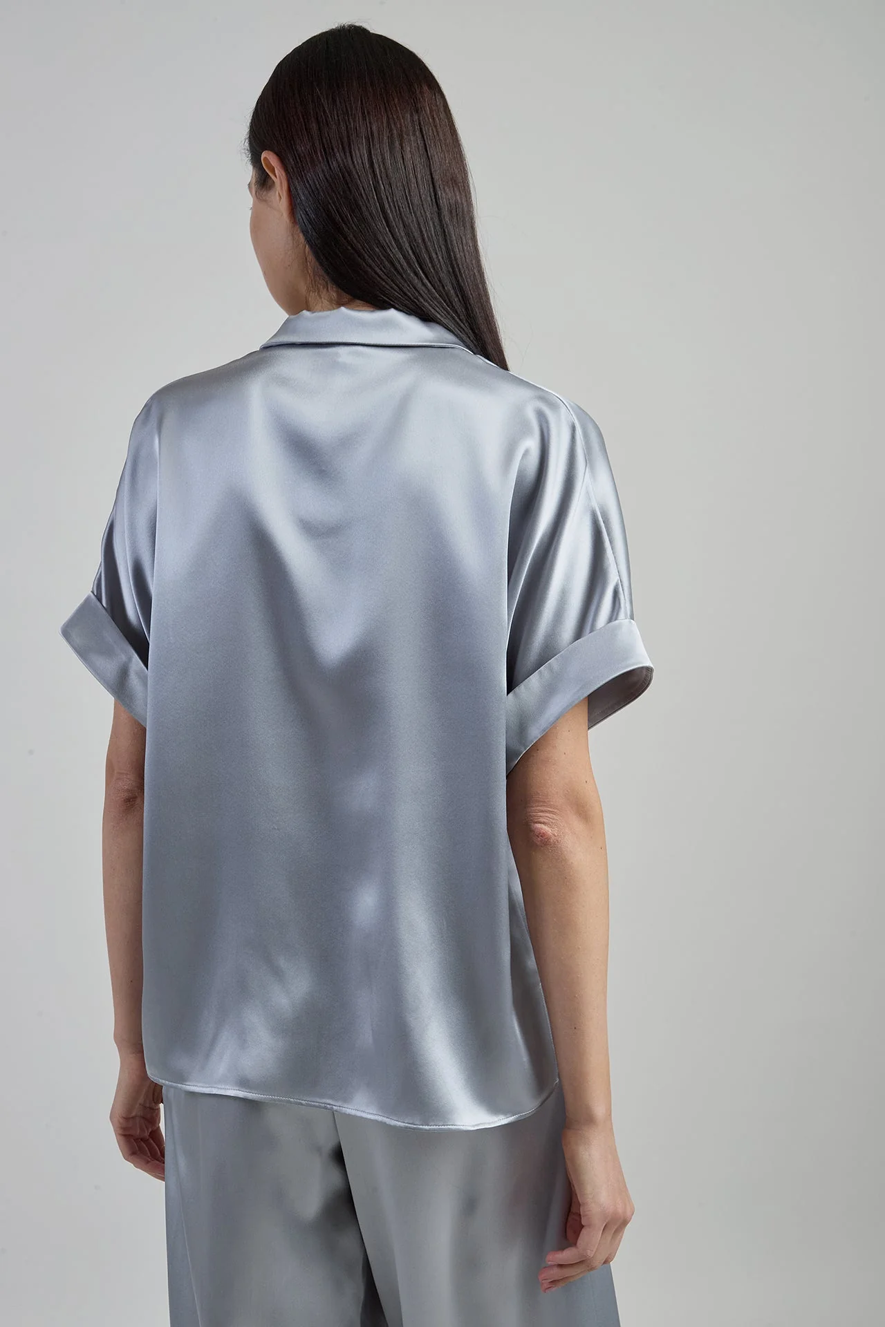 Women's Short Sleeve Silk Shirt with Bowling Collar | Eleventy - Image 3
