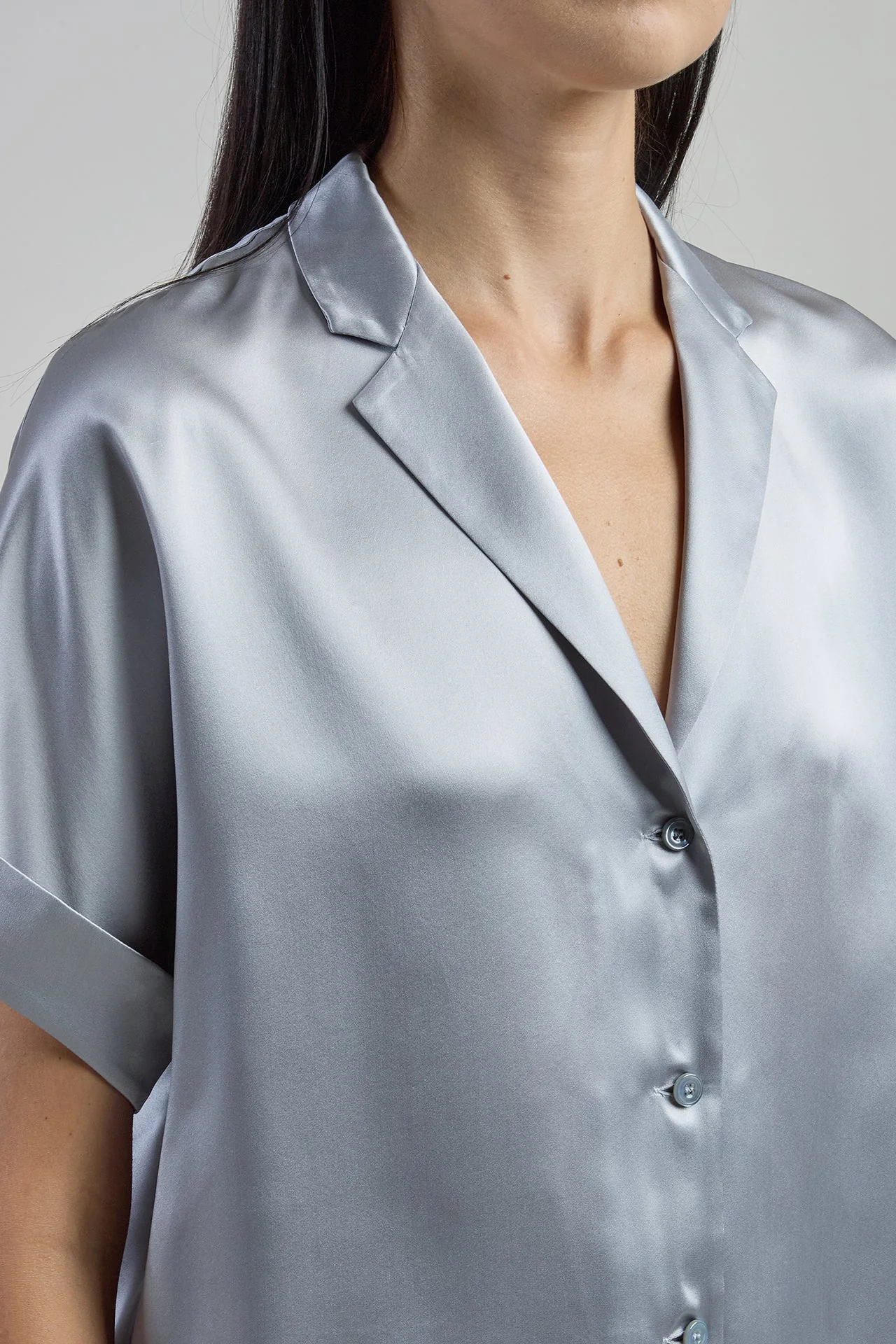 Women's Short Sleeve Silk Shirt with Bowling Collar | Eleventy - Image 4