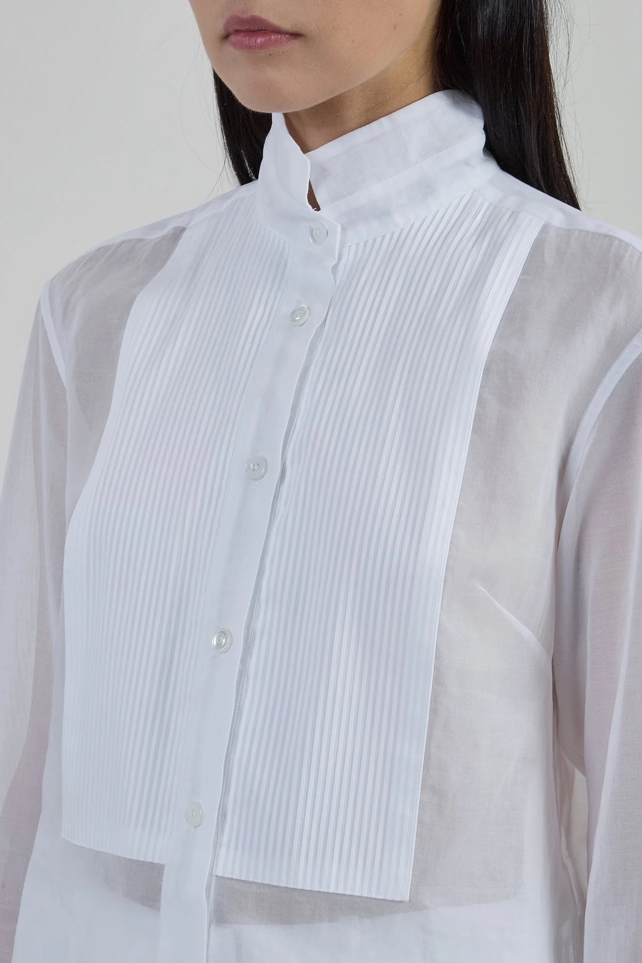 Women's Mock-Neck Tuxedo Shirt in Japanese Cotton | Eleventy - Image 4