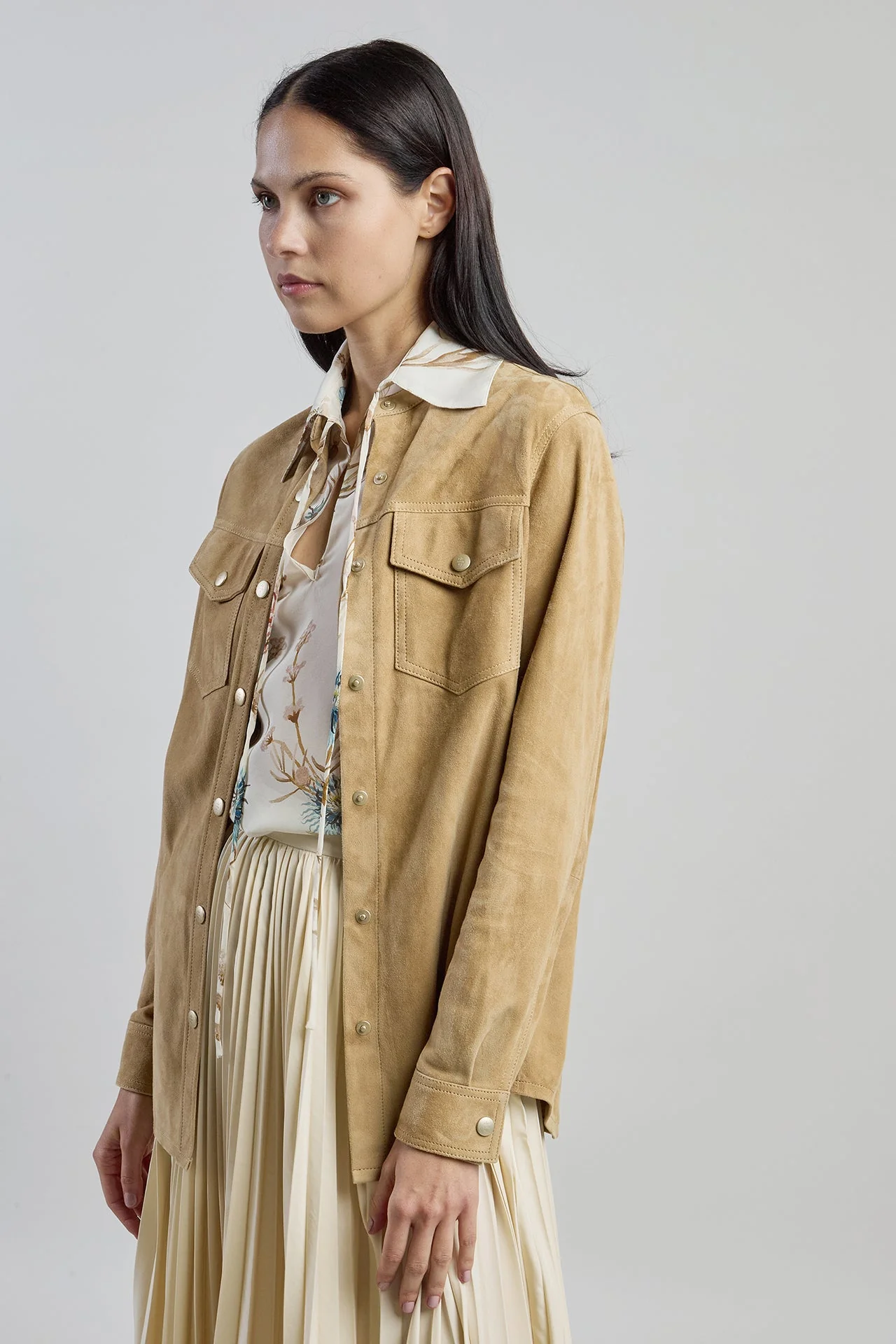 Women's Lightweight Lambskin Suede Western-Style Shirt | Eleventy - Image 2