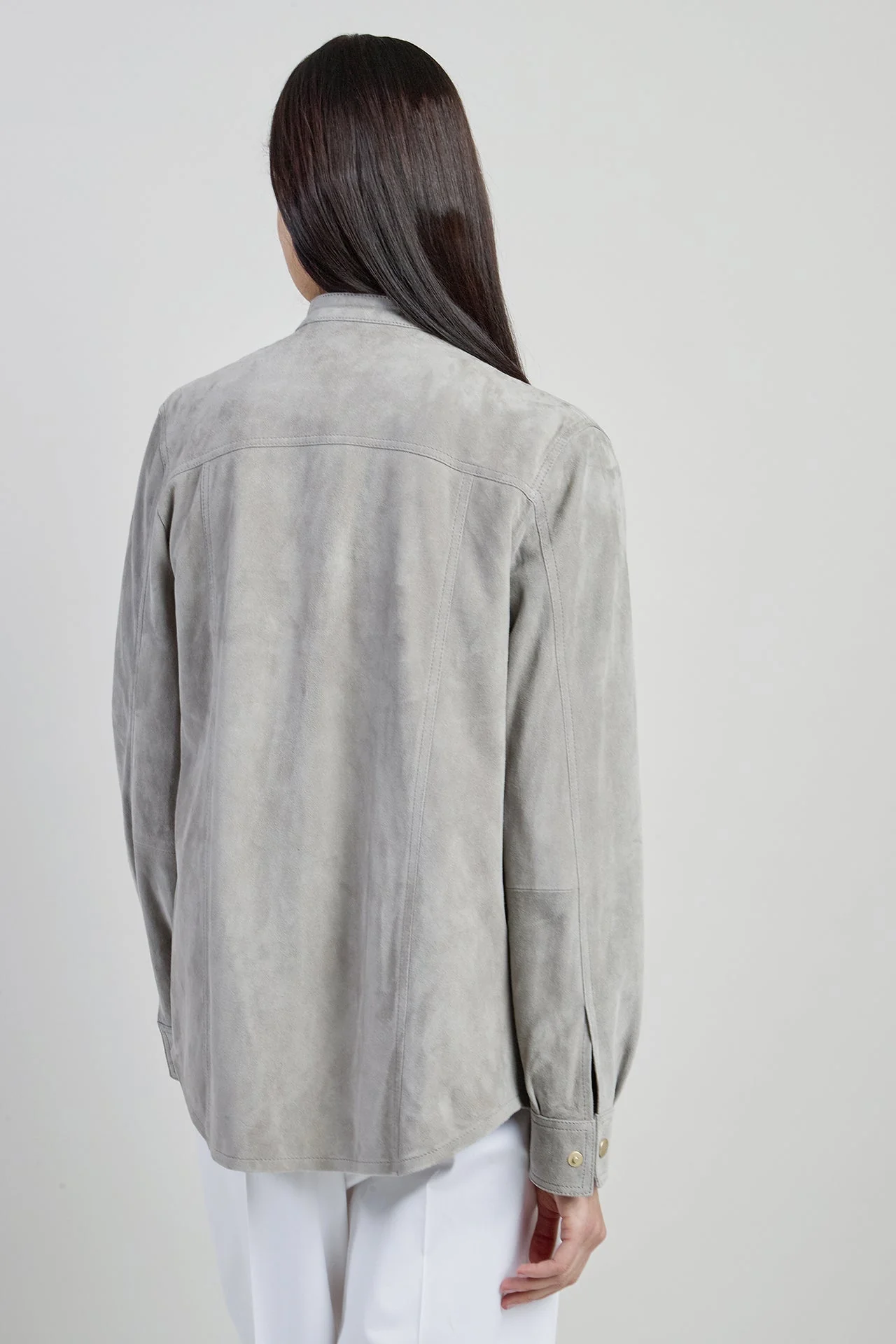 Women's Lightweight Lambskin Suede Western-Style Shirt | Eleventy - Image 8
