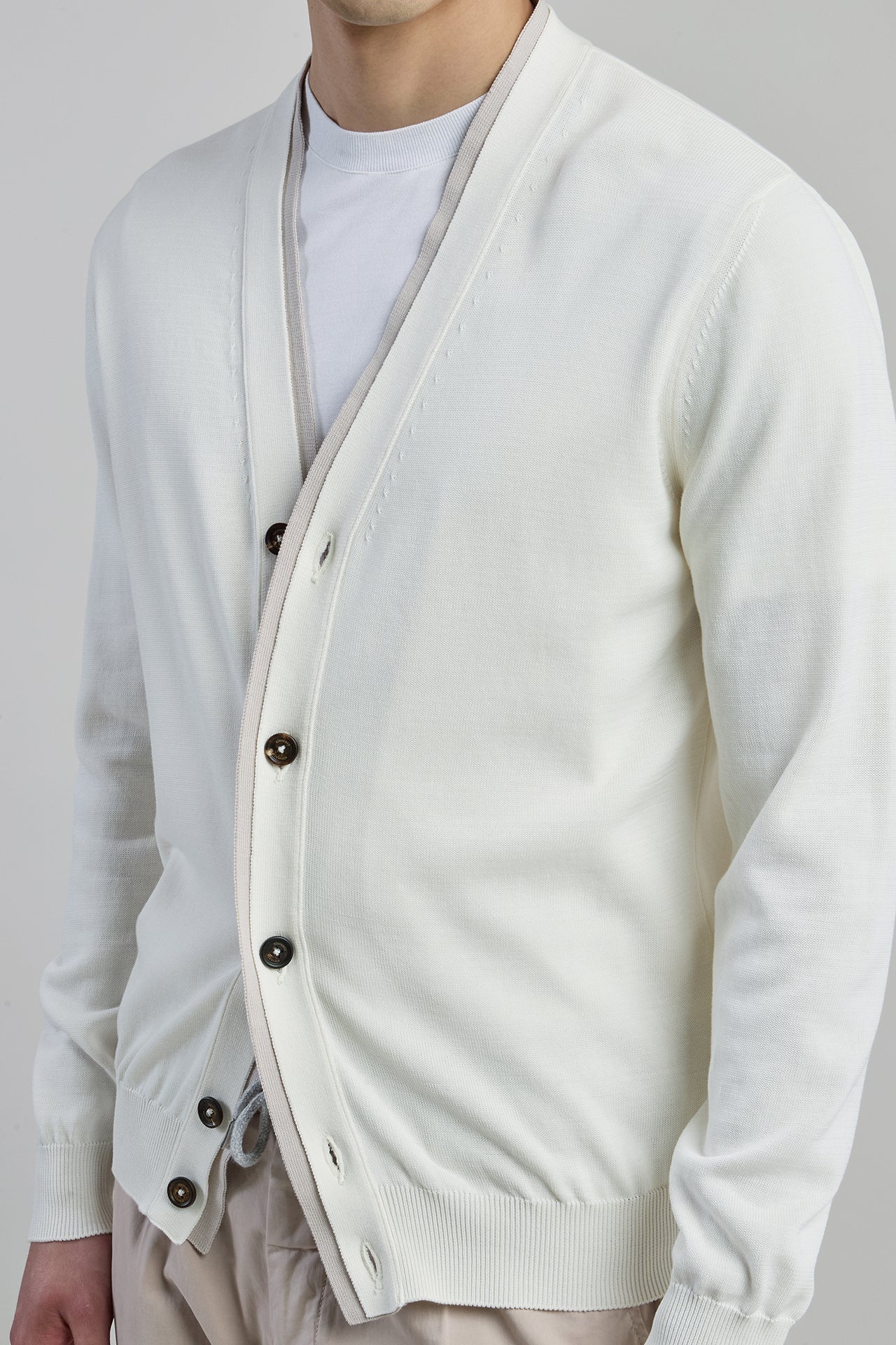 Cotton Cardigan with Contrast Placket and Horn Buttons | Eleventy - Image 4