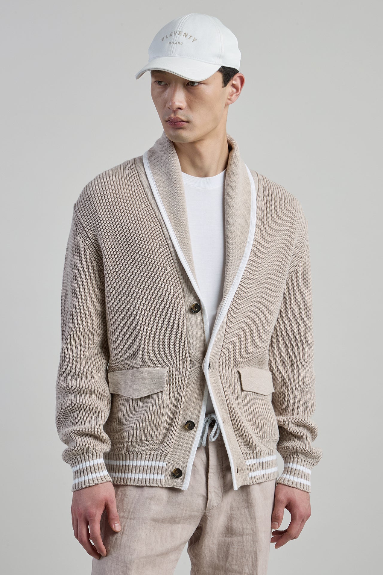 Men's English Rib Cotton Shawl Collar Cardigan | Eleventy - Image 2