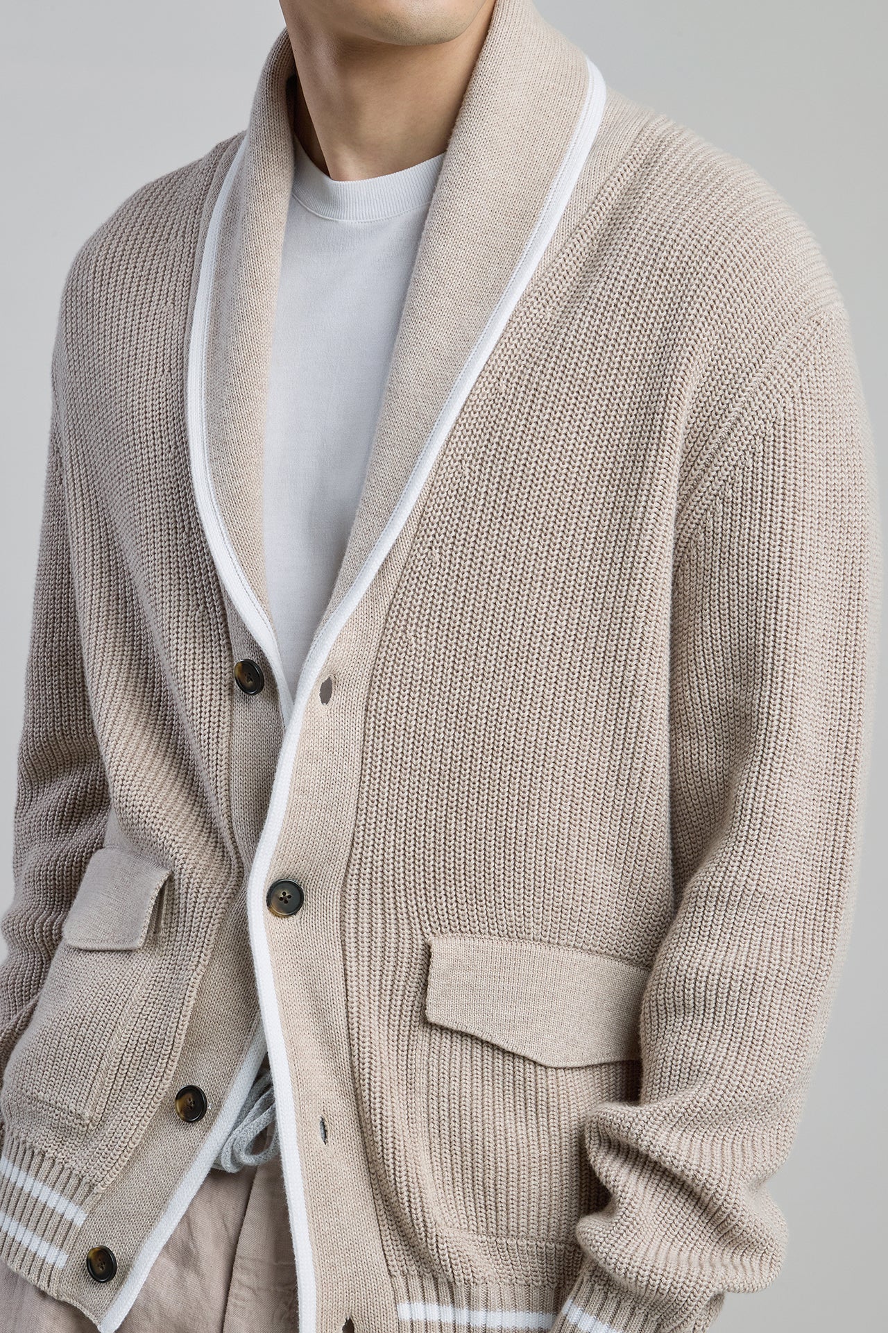 Men's English Rib Cotton Shawl Collar Cardigan | Eleventy - Image 4