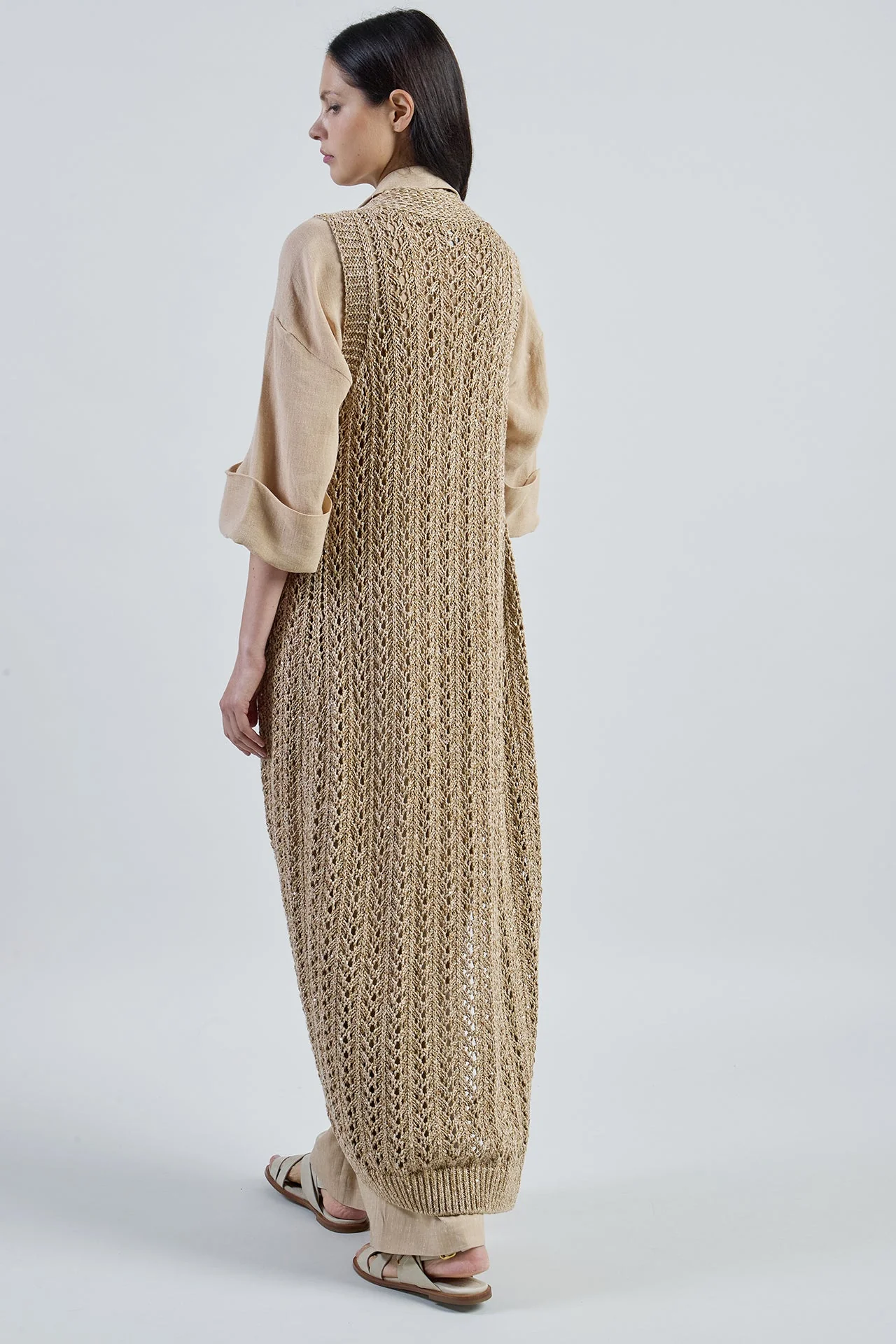 Long Cotton and Linen Cardigan with Sequin Details | Eleventy - Image 3