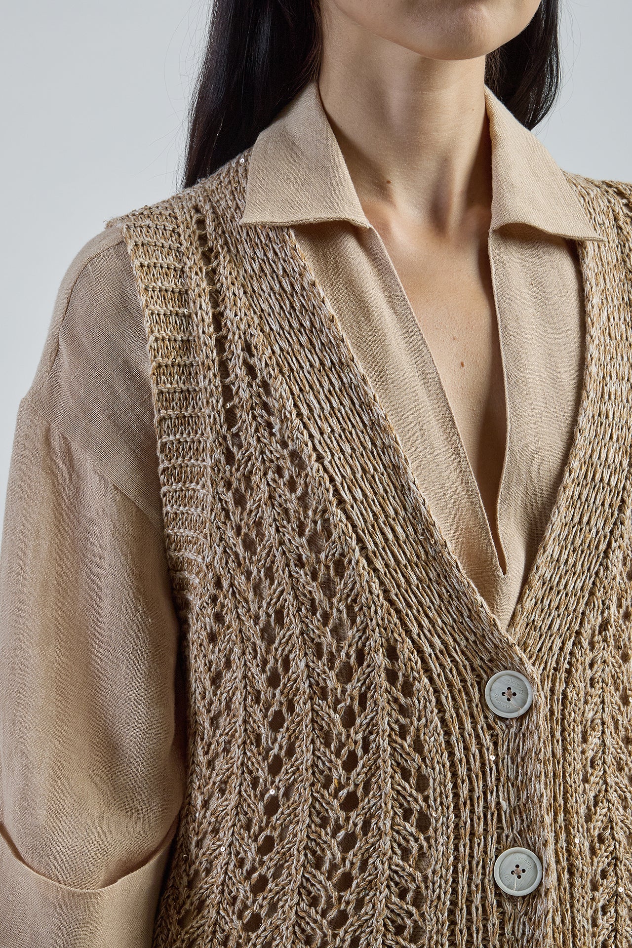 Long Cotton and Linen Cardigan with Sequin Details | Eleventy - Image 4