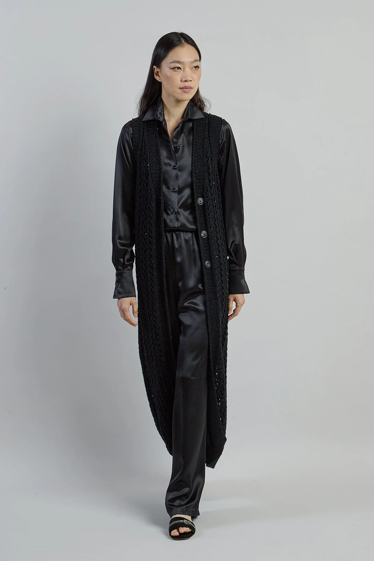 Long Cotton and Linen Cardigan with Sequin Details | Eleventy - Image 6