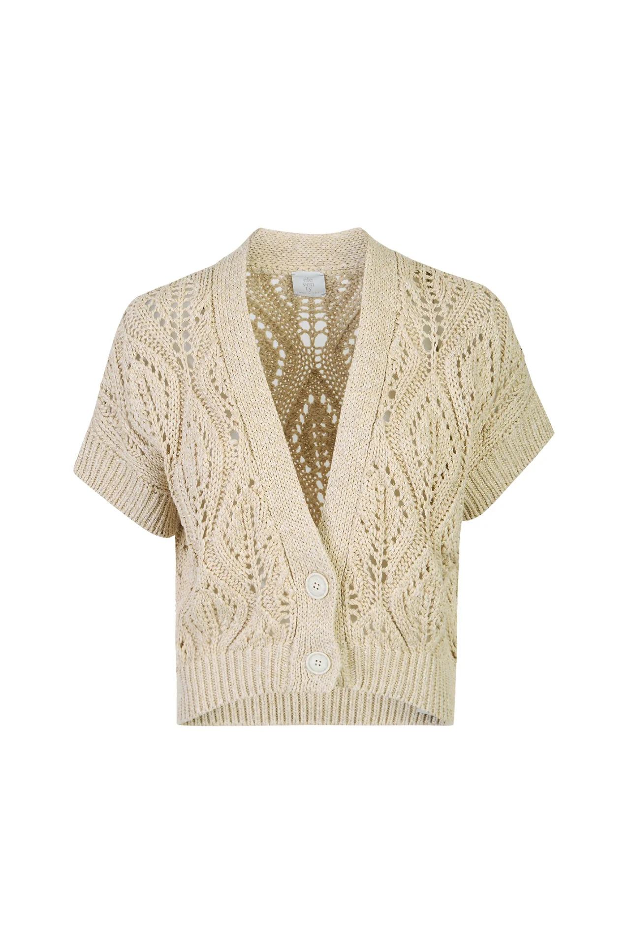 Women's Linen Cotton Silk Short Sleeve V-Neck Cardigan | Eleventy - Image 5