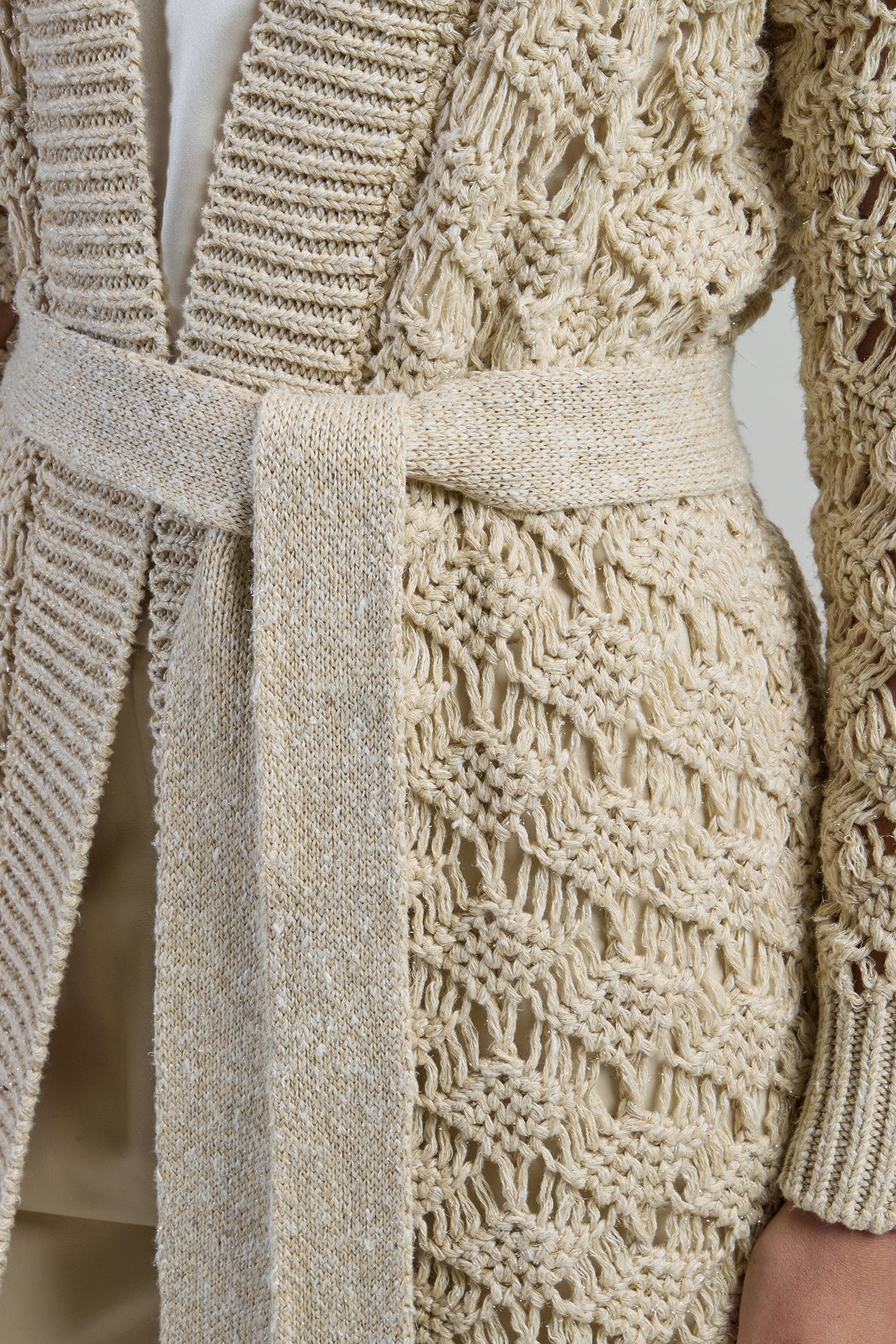 Women's Long Linen Cotton and Silk Cardigan with Belt | Eleventy - Image 4
