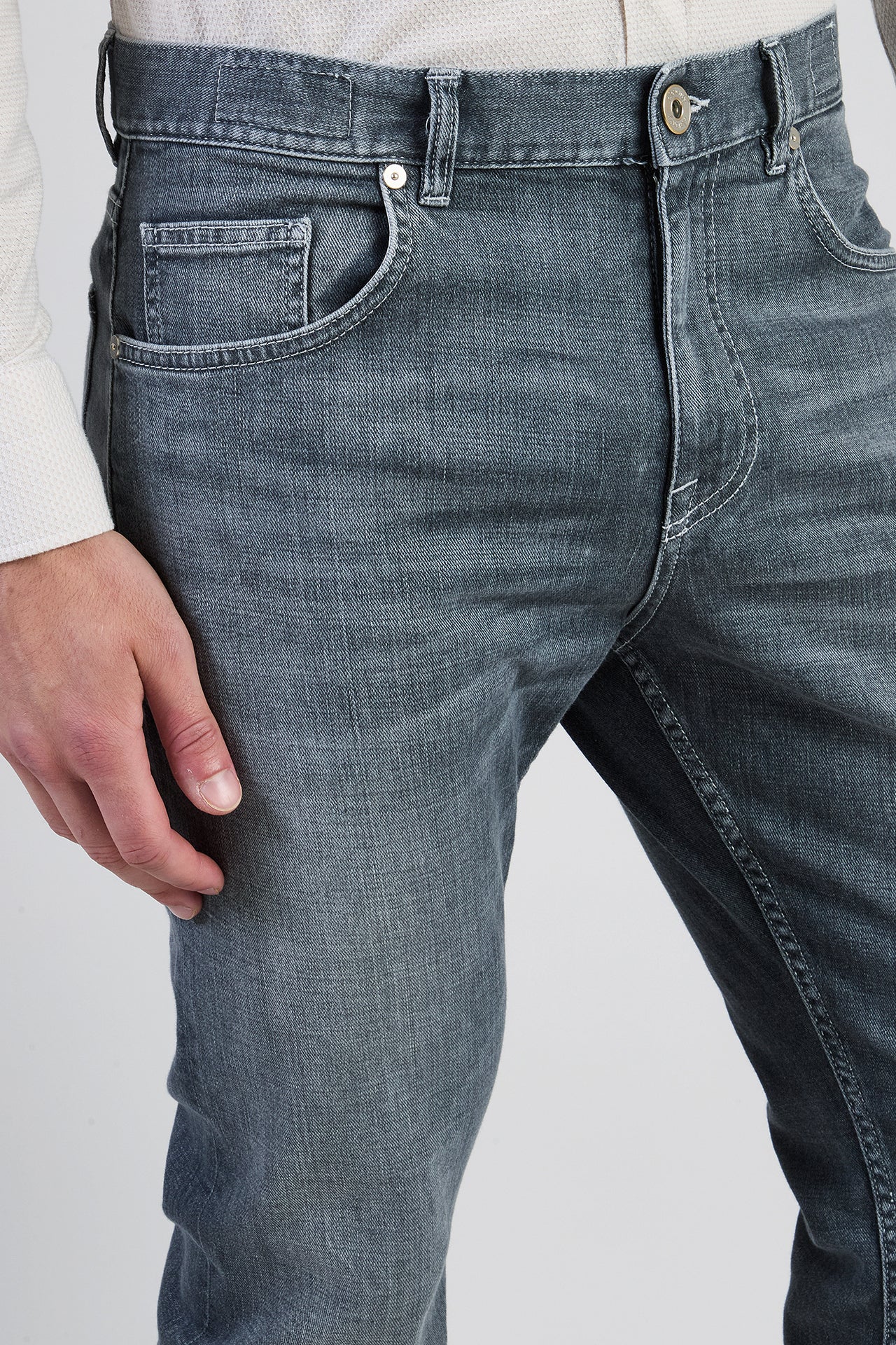 Men's Regular Fit Cotton Denim 5-Pocket Trousers | Eleventy - Image 4