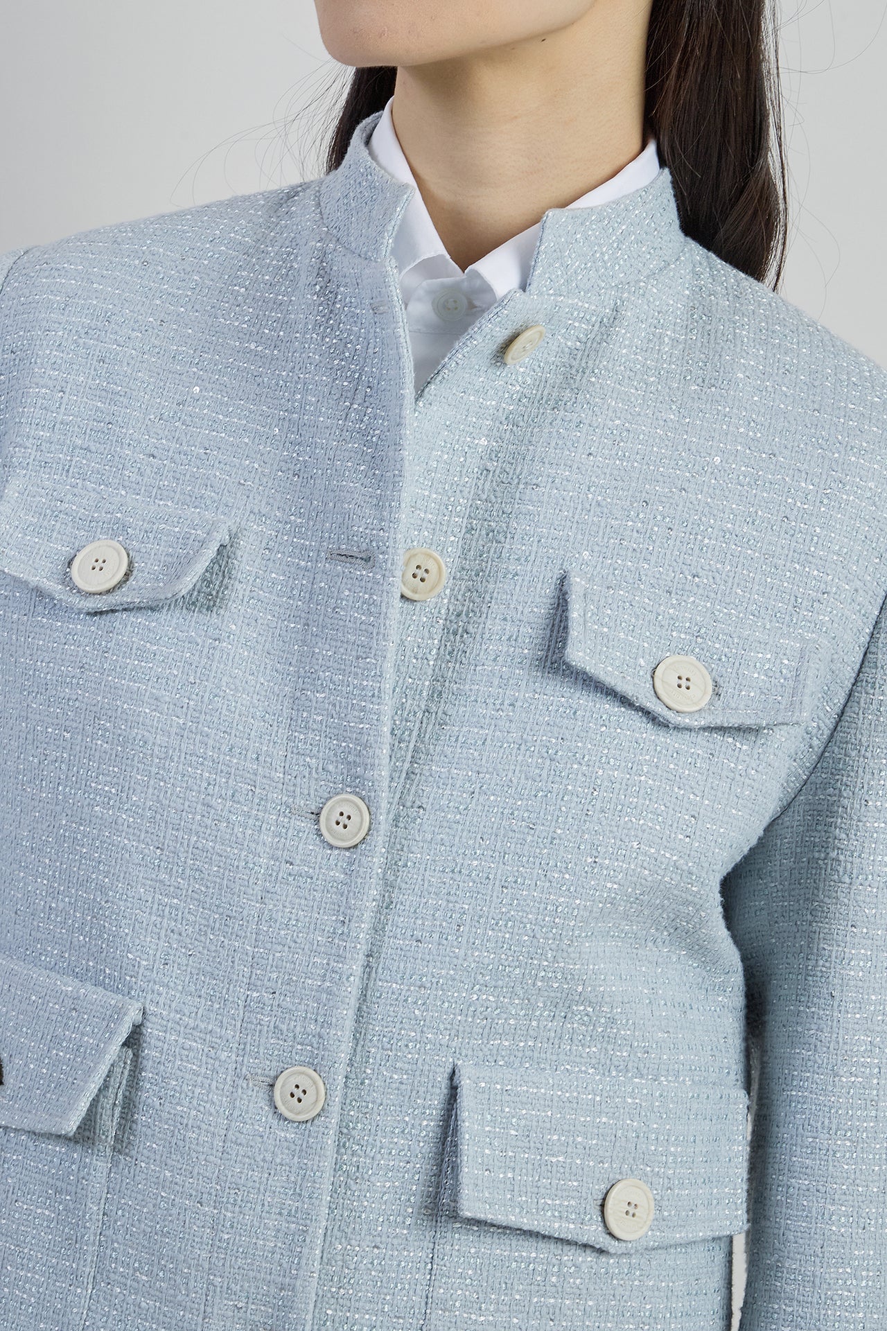 Women's Cotton Bouclé Standing Collar Field Jacket | Eleventy - Image 4