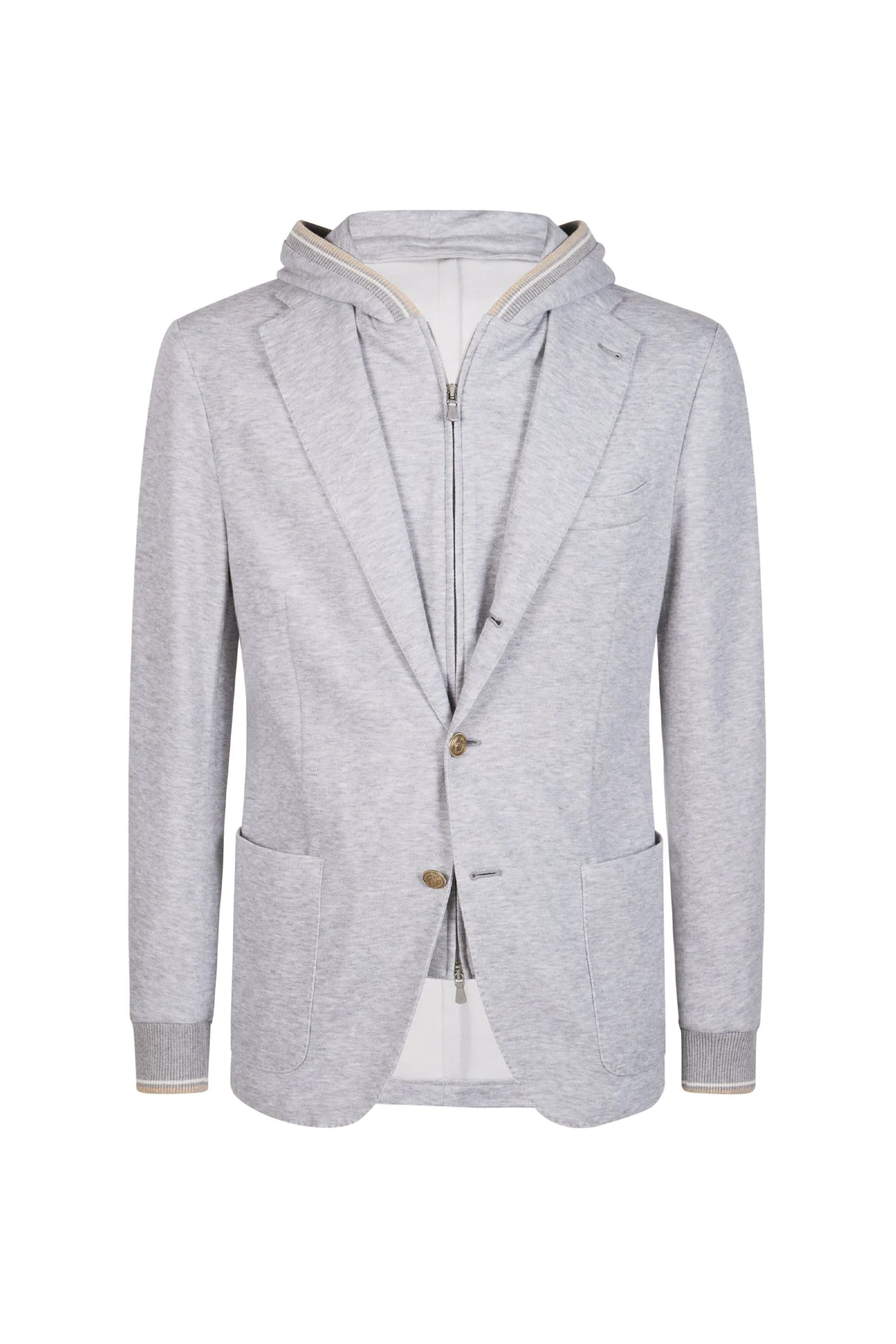 Men's Cotton Jersey Jacket with Detachable Hooded Bib | Eleventy