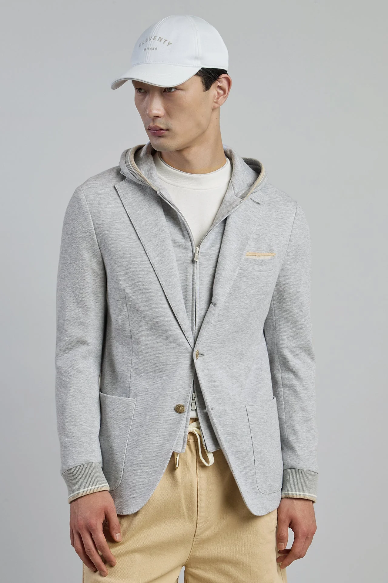 Men's Cotton Jersey Jacket with Detachable Hooded Bib | Eleventy - Image 2