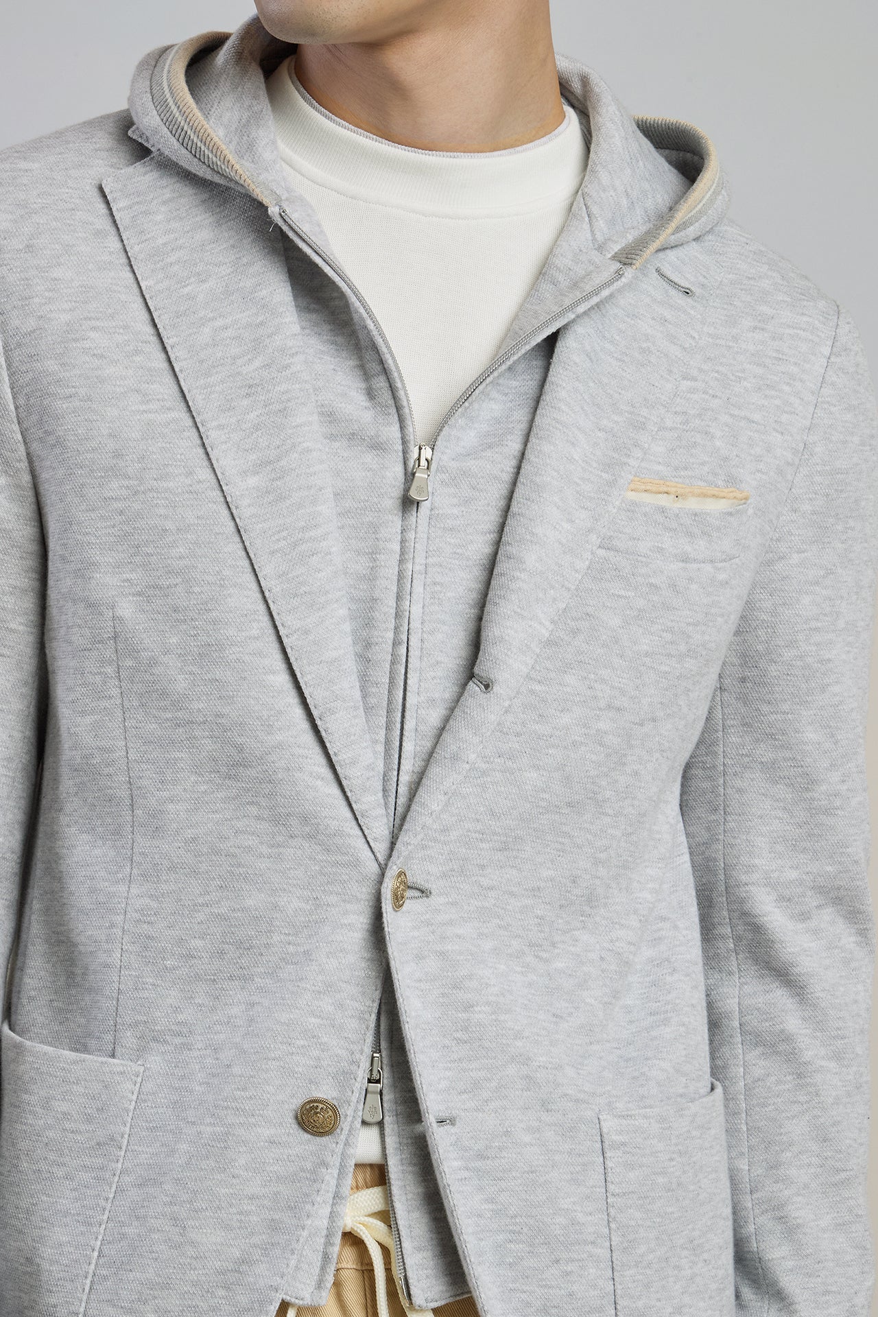 Men's Cotton Jersey Jacket with Detachable Hooded Bib | Eleventy - Image 4