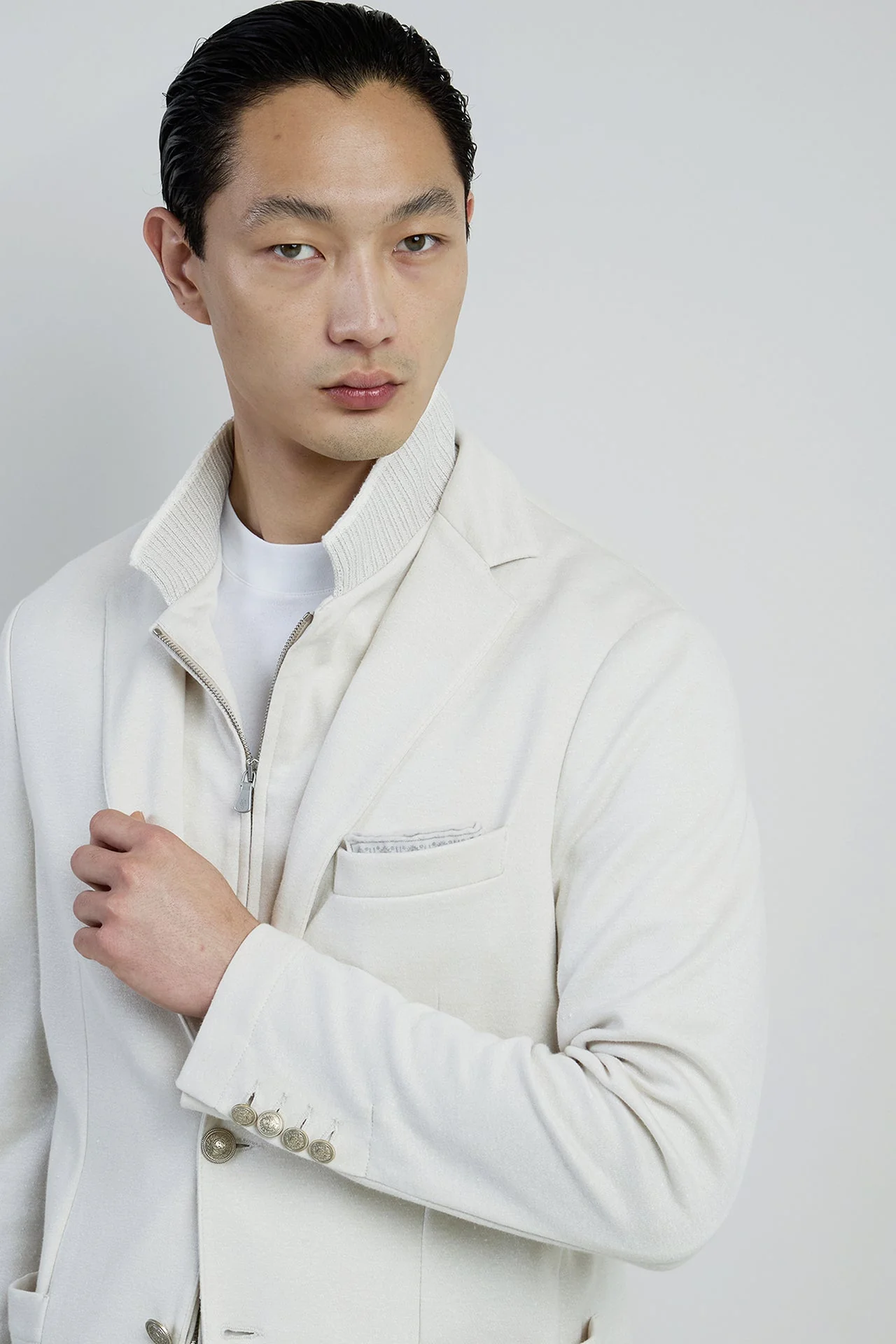 Men's Cotton Linen Jacket with Detachable Bib | Eleventy - Image 4